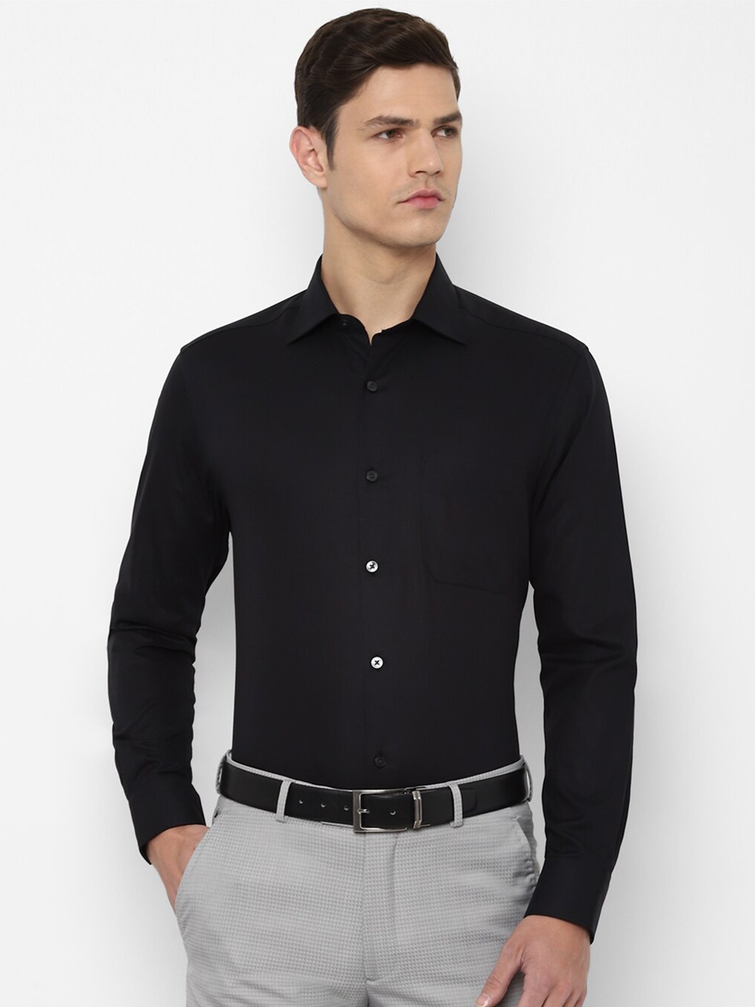Louis Philippe Men Black Cotton Formal Shirt