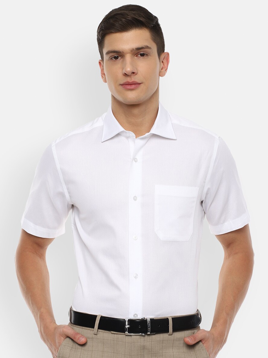 

Louis Philippe Men White Textured Pure Cotton Formal Shirt