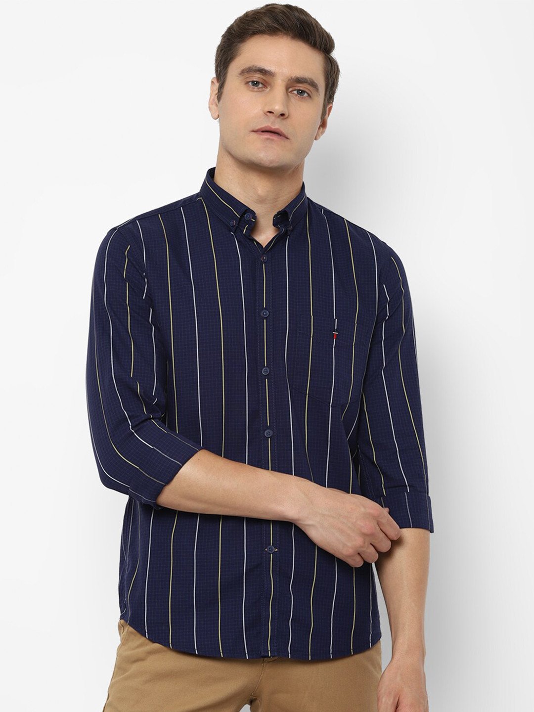 

Louis Philippe Sport Men Navy Blue Slim Fit Cotton Striped Formal Shirt