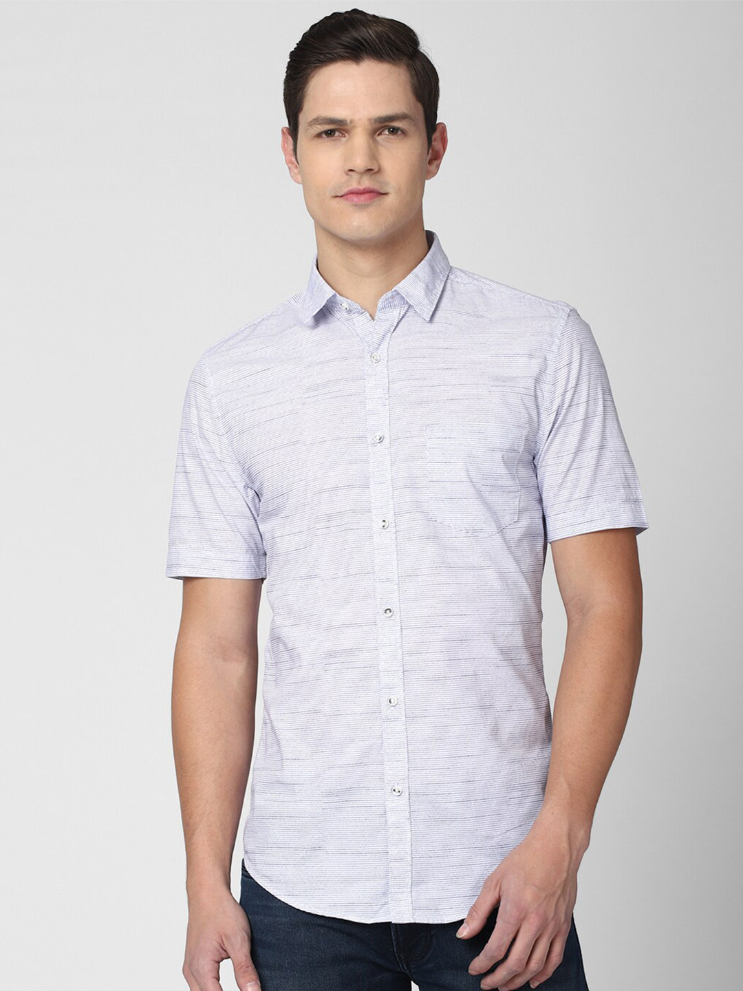 

Peter England Casuals Men Blue Slim Fit Horizontal Stripes Casual Shirt