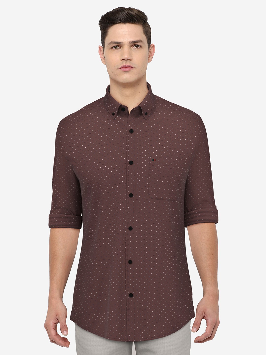 

Peter England Casuals Men Brown Slim Fit Printed Cotton Casual Shirt