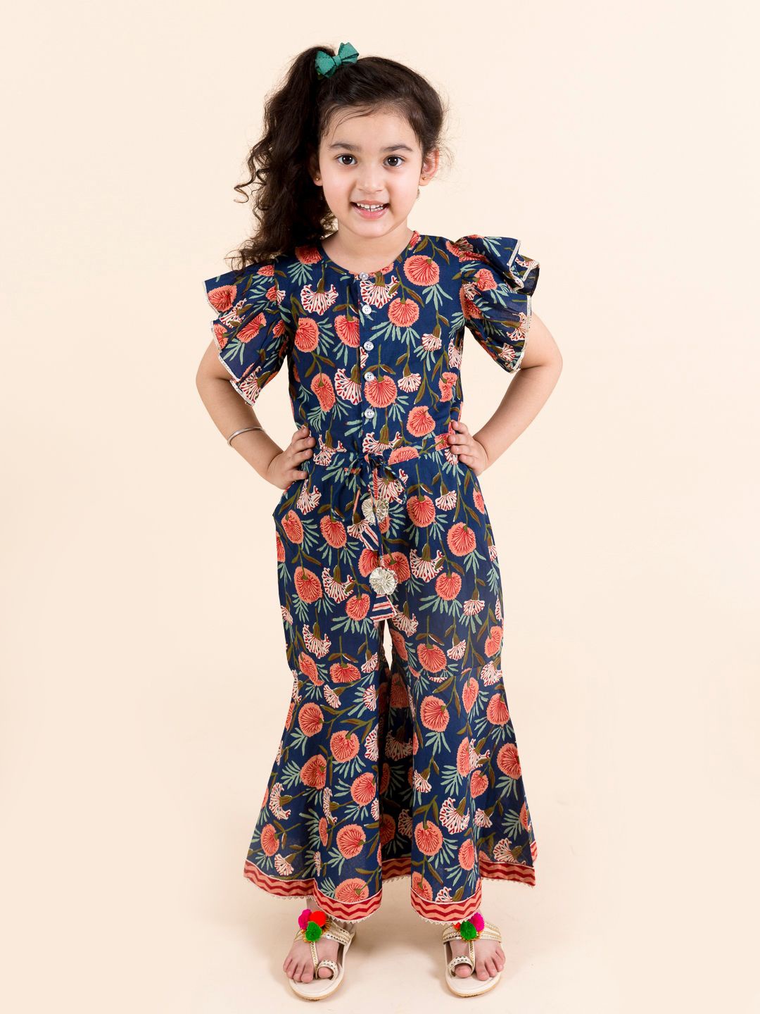 

LIL PITAARA Girls Navy Blue & Red Printed Cotton Basic Jumpsuit