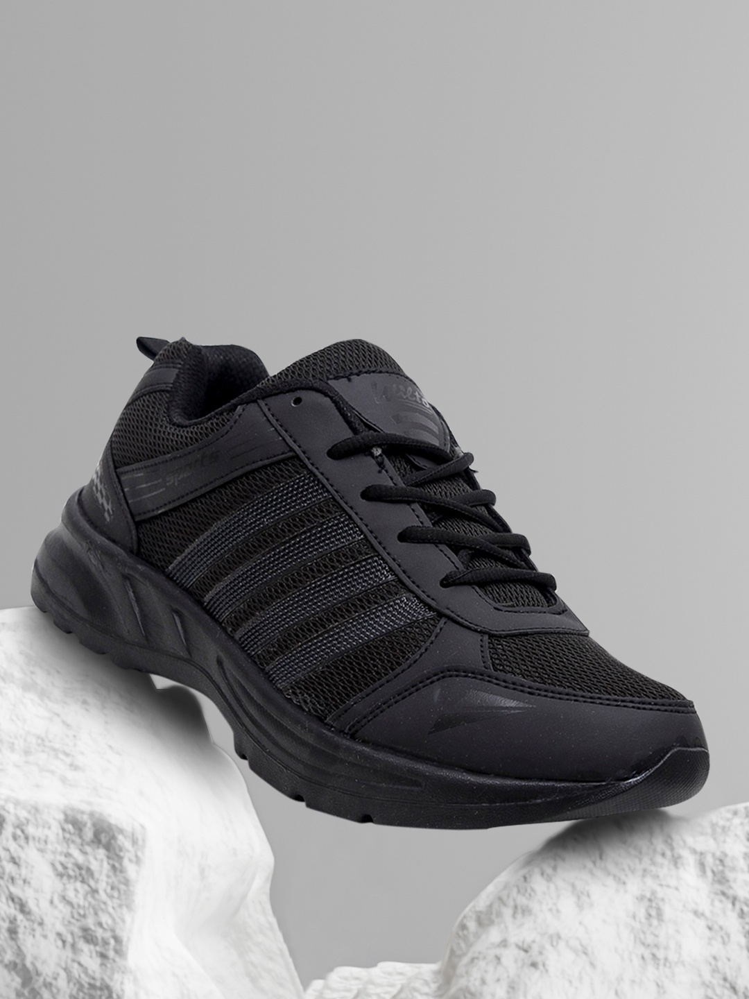 

ASIAN Men Black Mesh Men Running Lace Up Shoes