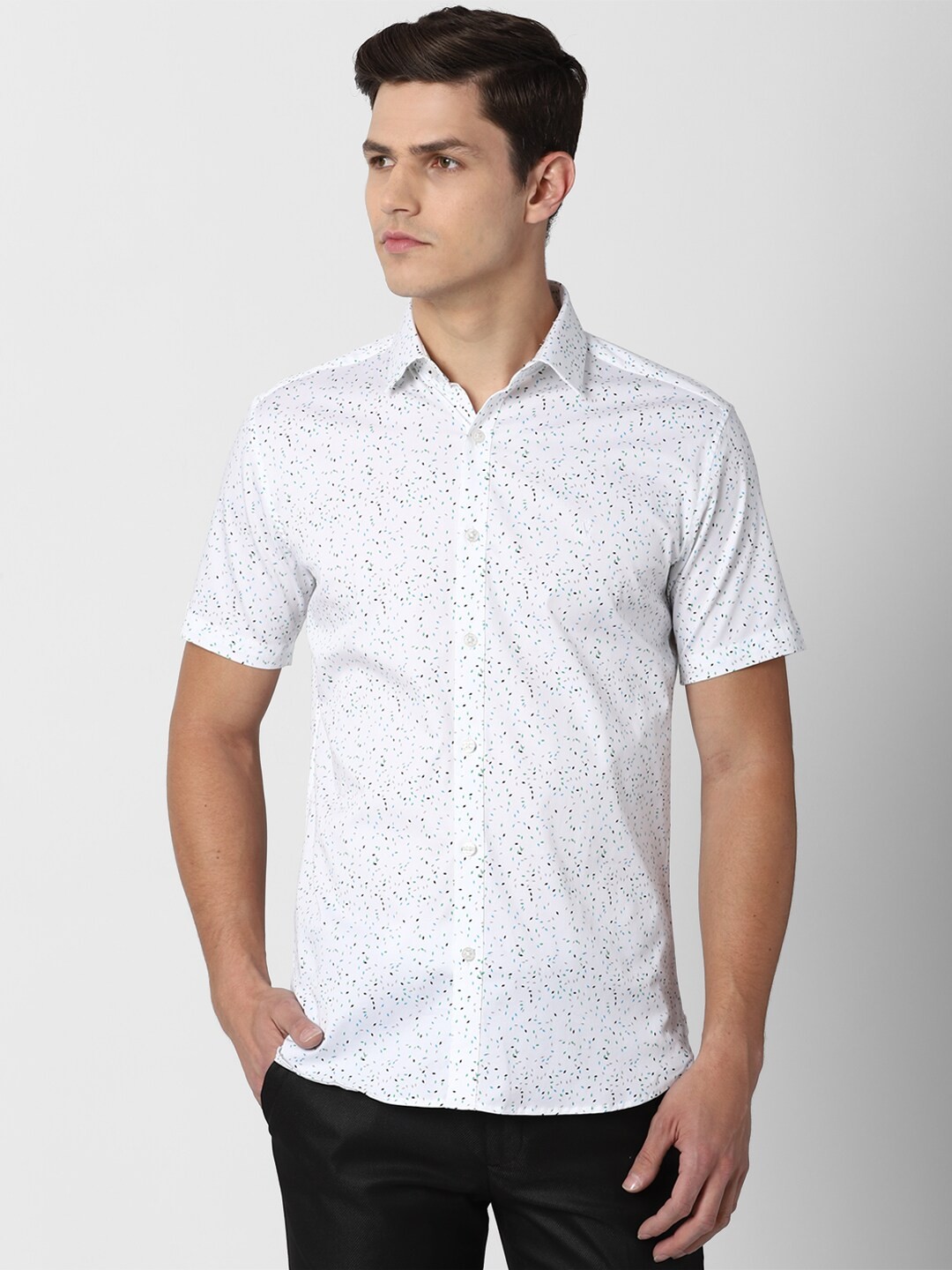 

V Dot Men White Slim Fit Micro Ditsy Printed Casual Shirt