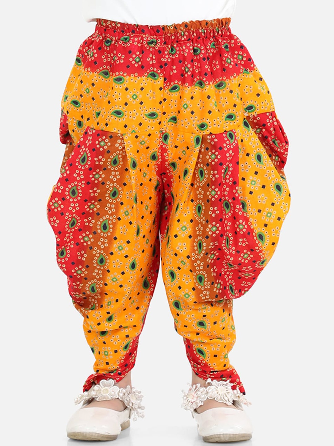 

BownBee Girls Yellow & Red Printed Cotton Dhoti Pants