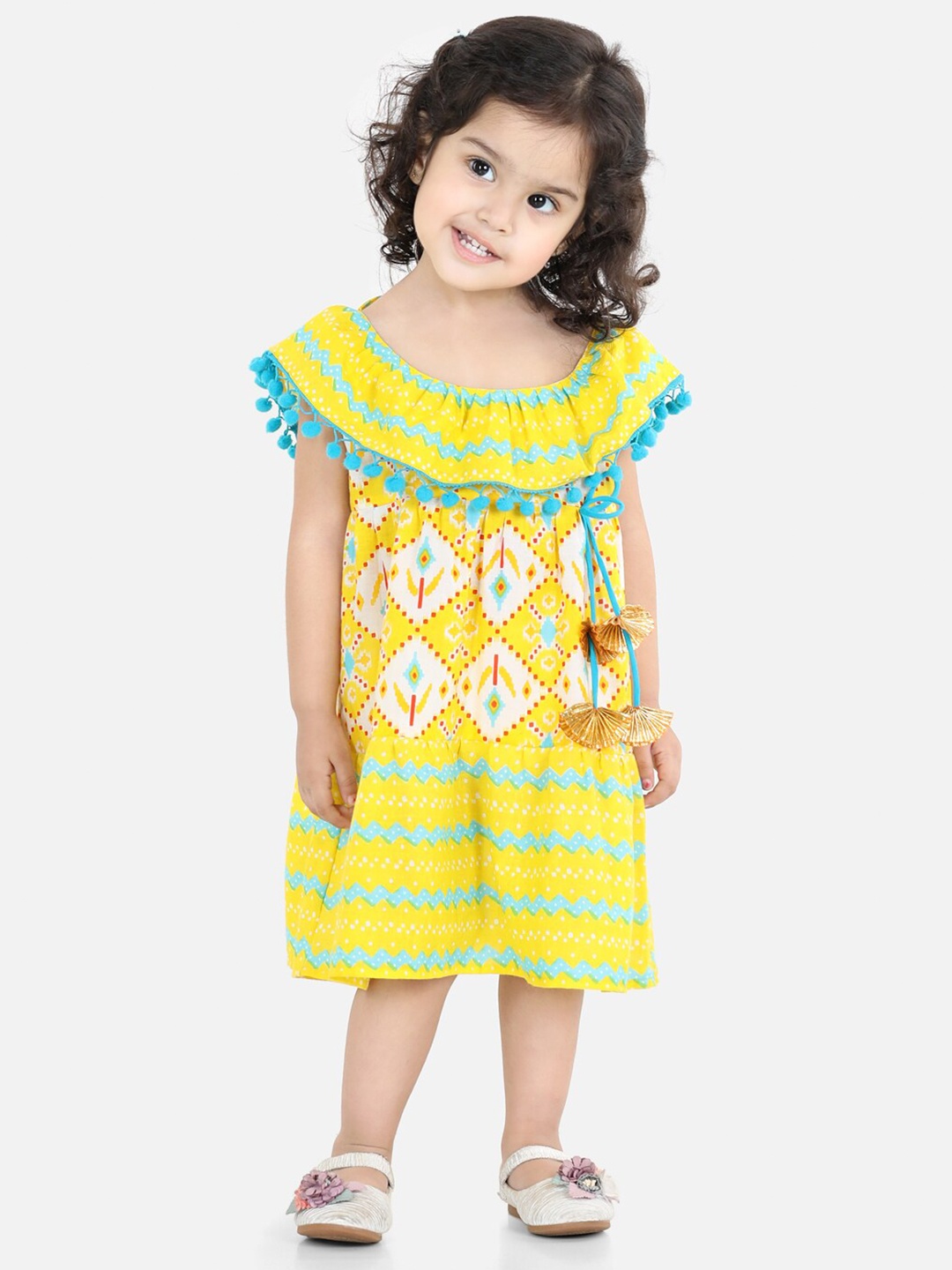 

BownBee Girls Yellow Geometric Printed Fit & Flare Dress