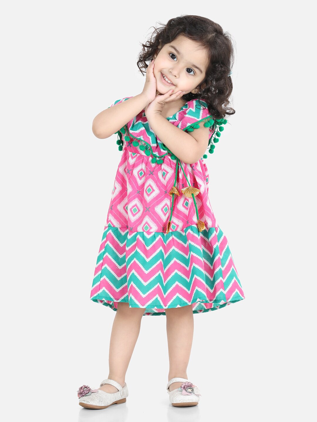 

BownBee Girls Pink Geometric Printed Dress