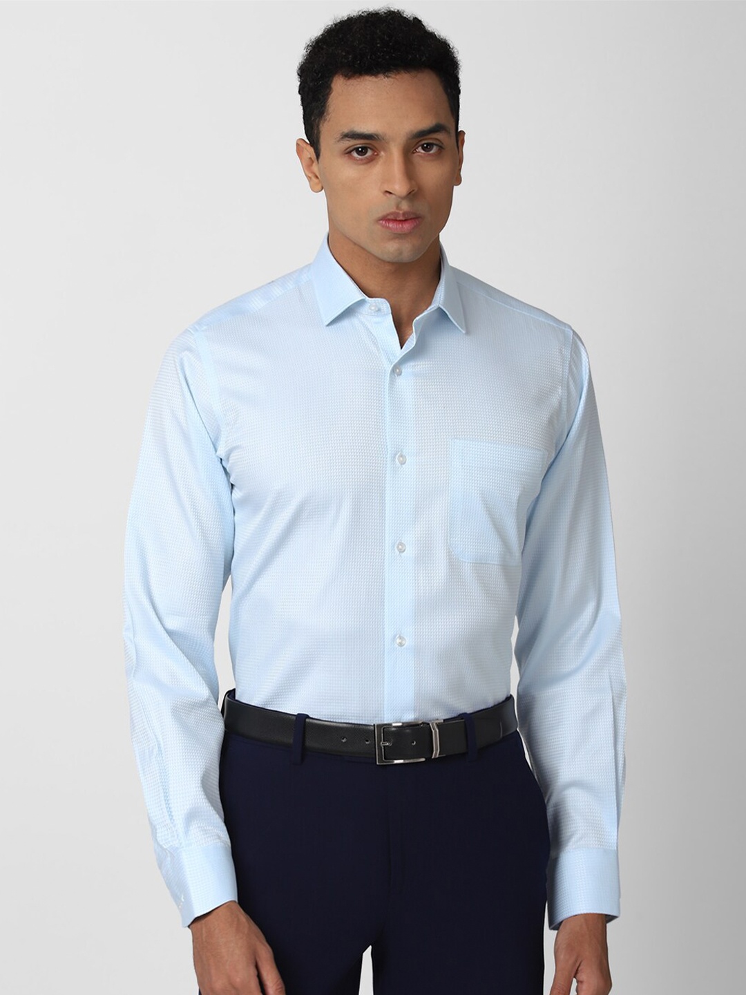 

Van Heusen Men Blue Self-Design Formal Shirt