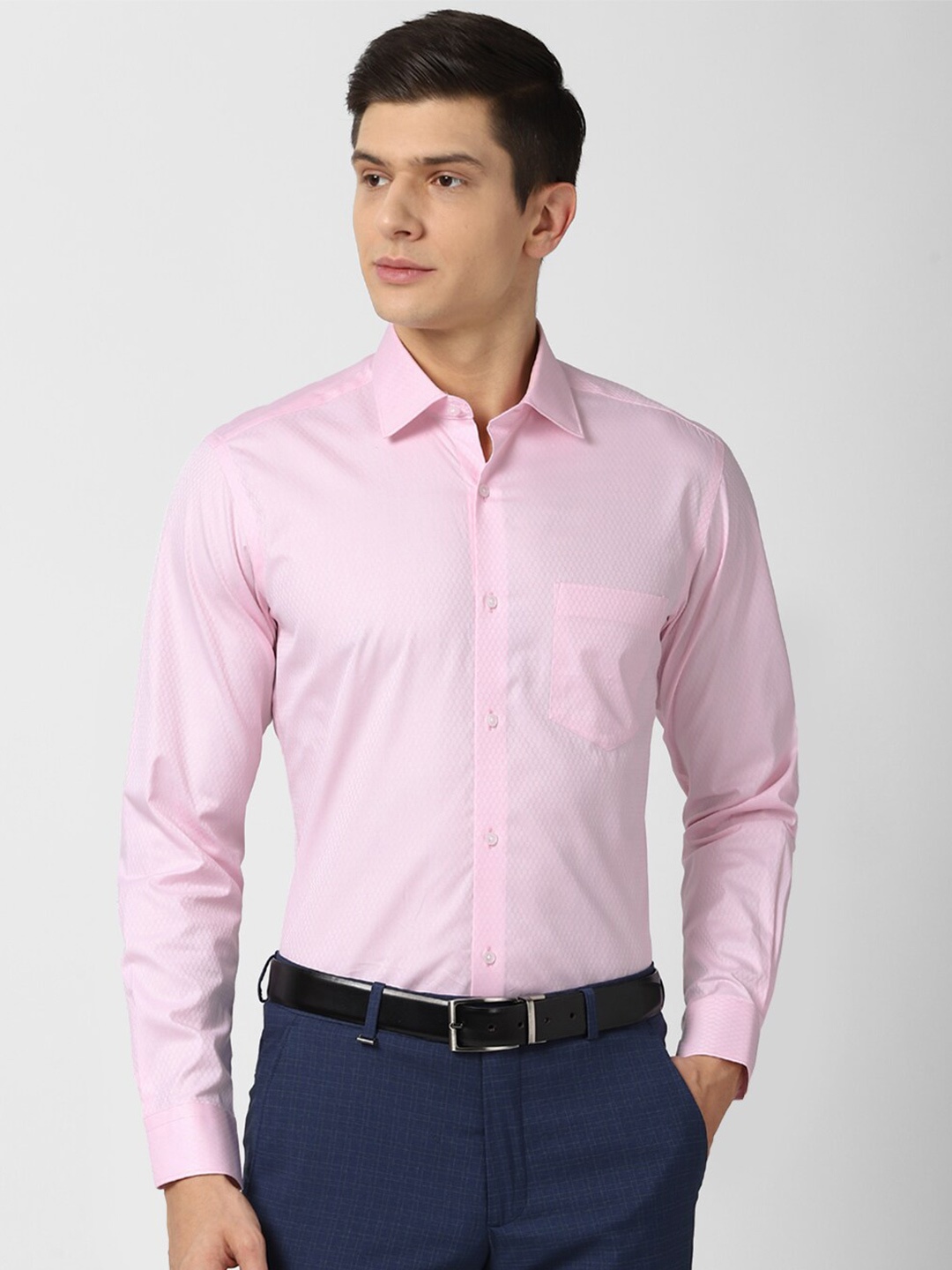 

Van Heusen Men Pink Self Design Cotton Formal Shirt