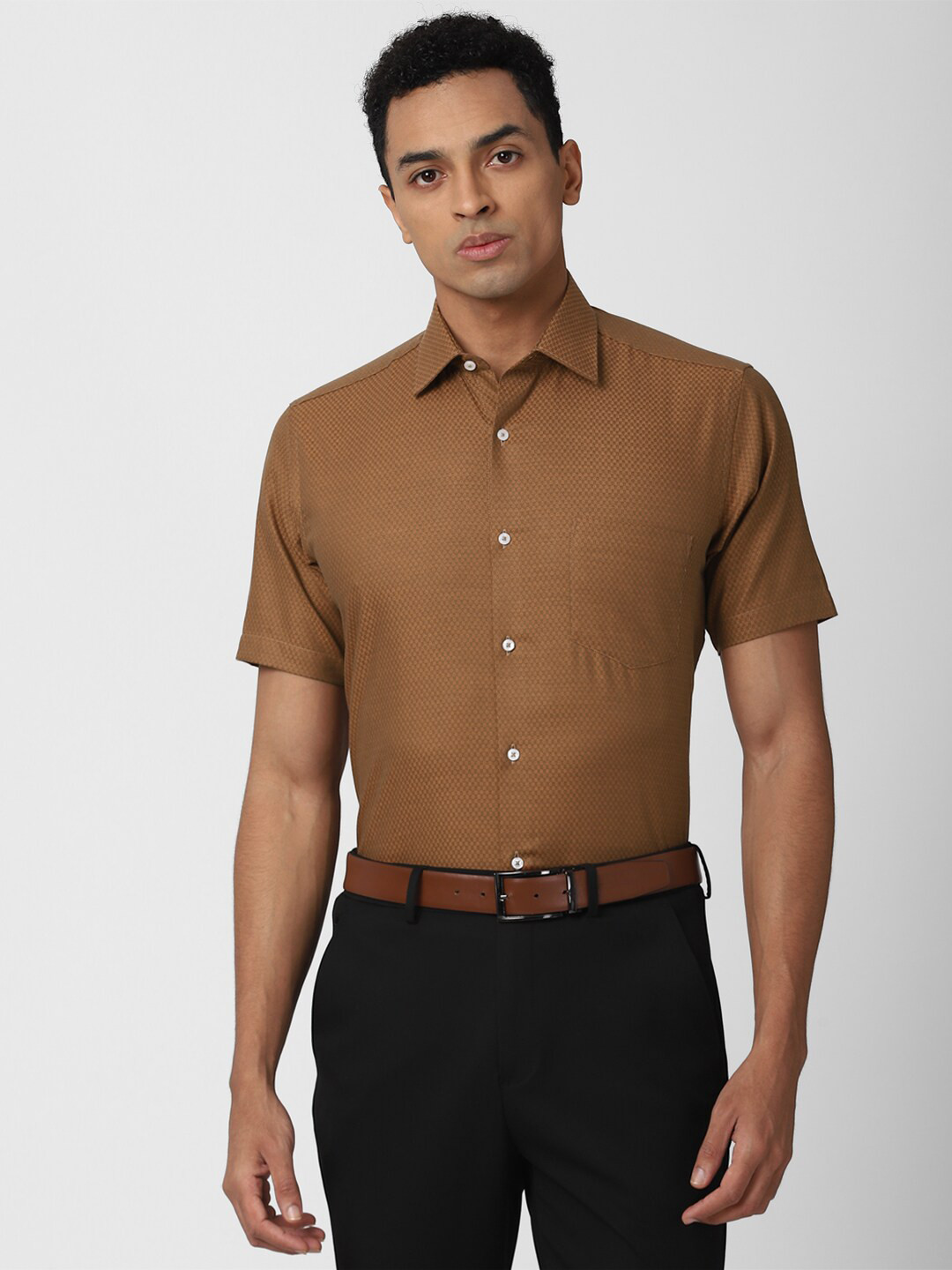 

Van Heusen Men Brown Ethnic Motif Pure Cotton Formal Shirt