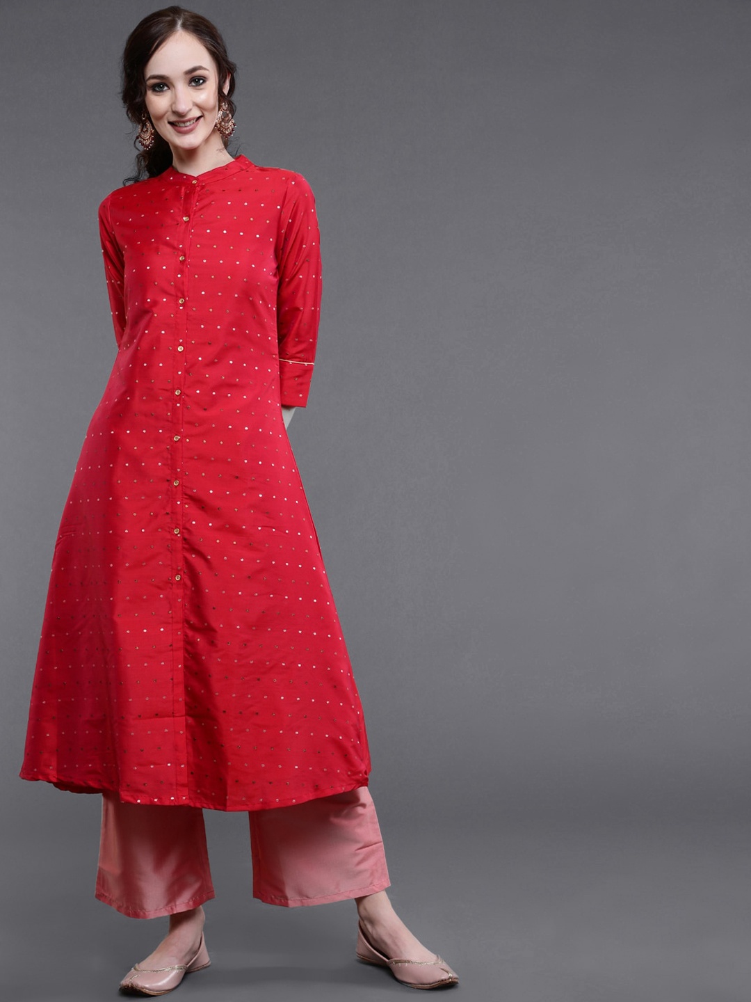 

saubhagya Women Red Embroidered Kurta with Palazzos
