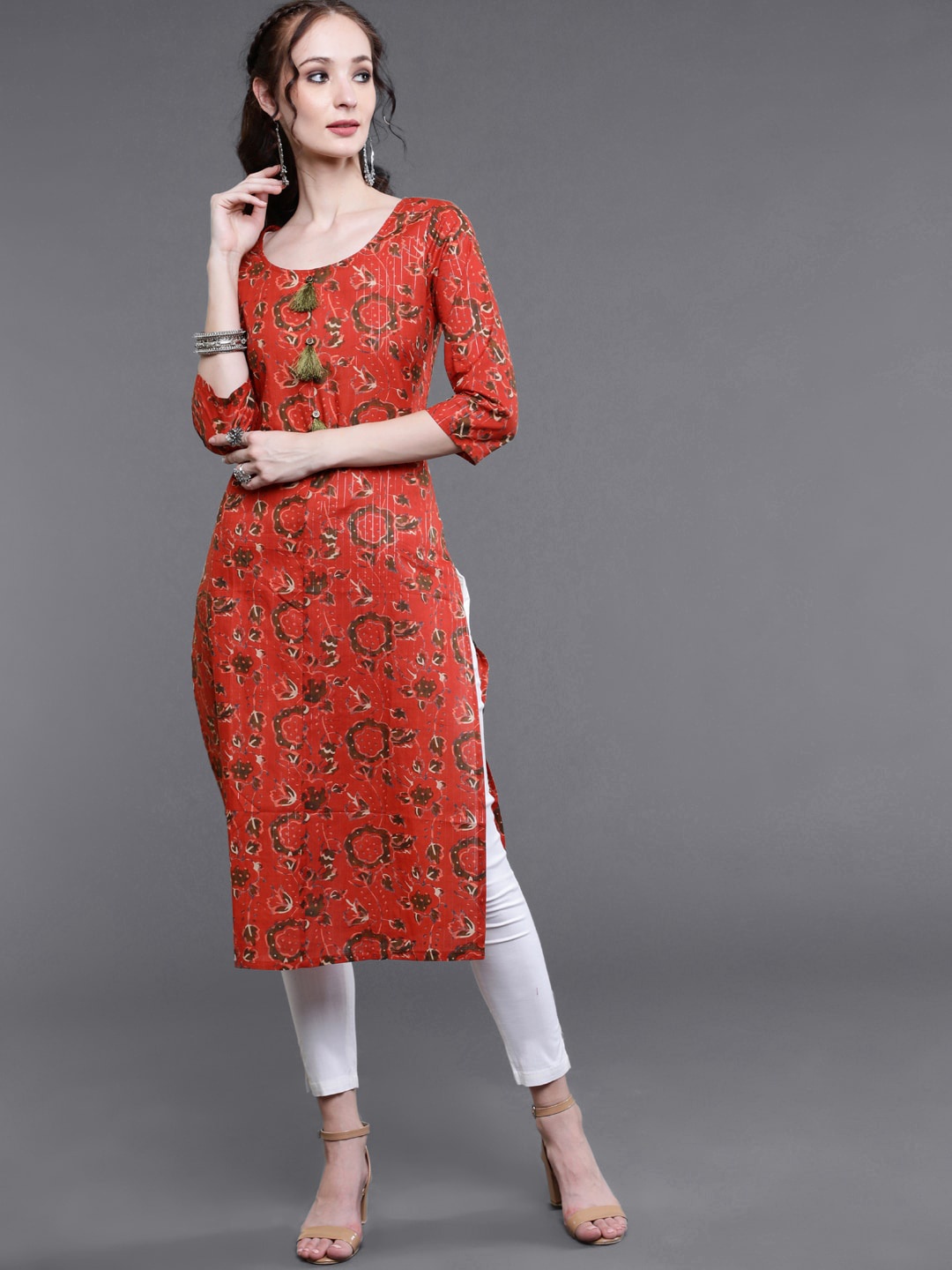 

saubhagya Women Rust Floral Printed Cotton Kurta