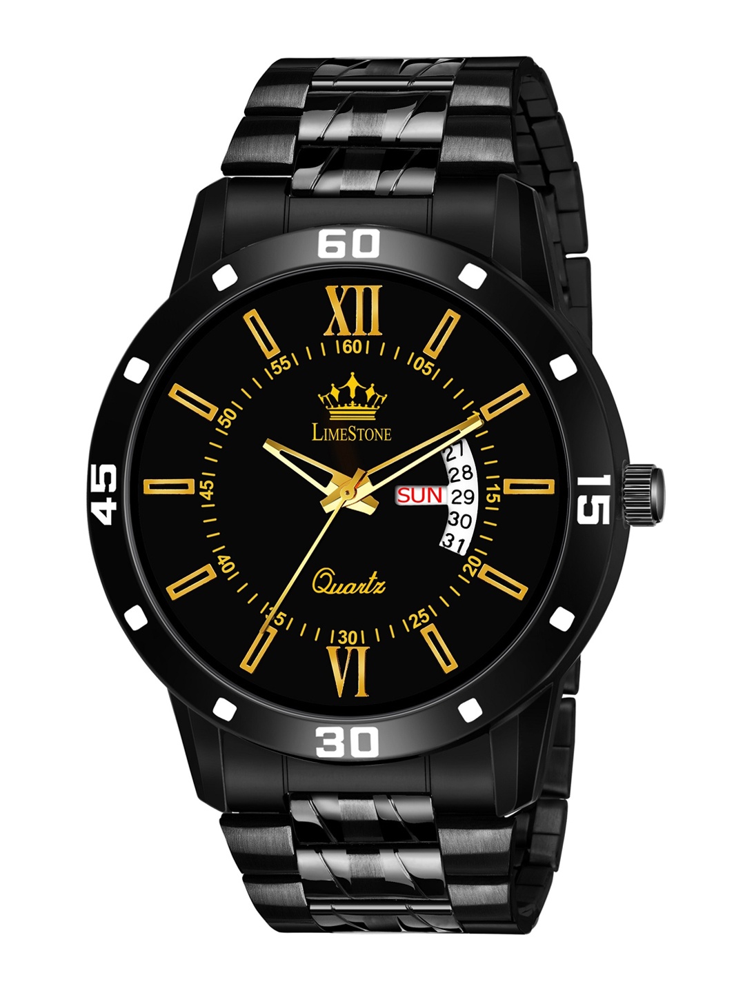 

LIMESTONE Men Black Brass Dial & Black Bracelet Style Straps Analogue Watch