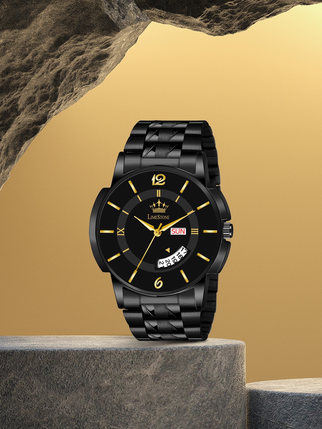 

LIMESTONE Men Black Brass Dial Bracelet Style Straps Analogue Watch LS3078