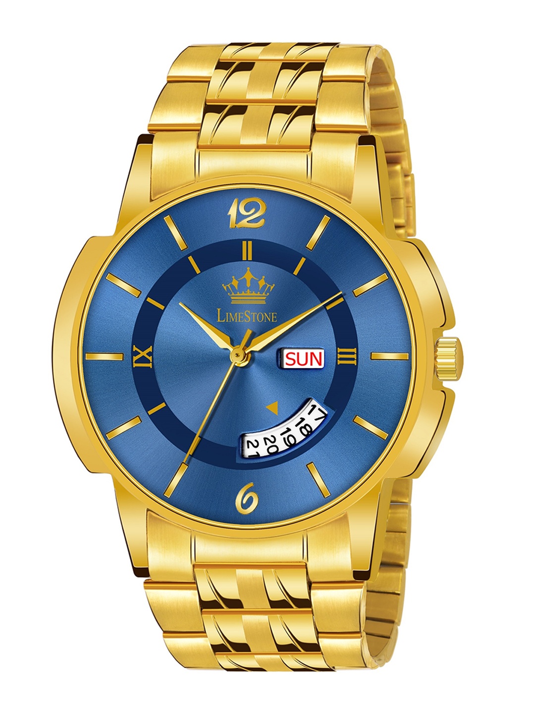 

LIMESTONE Men Blue Brass Dial & Gold Toned Bracelet Style Straps Analogue Watch LS3063