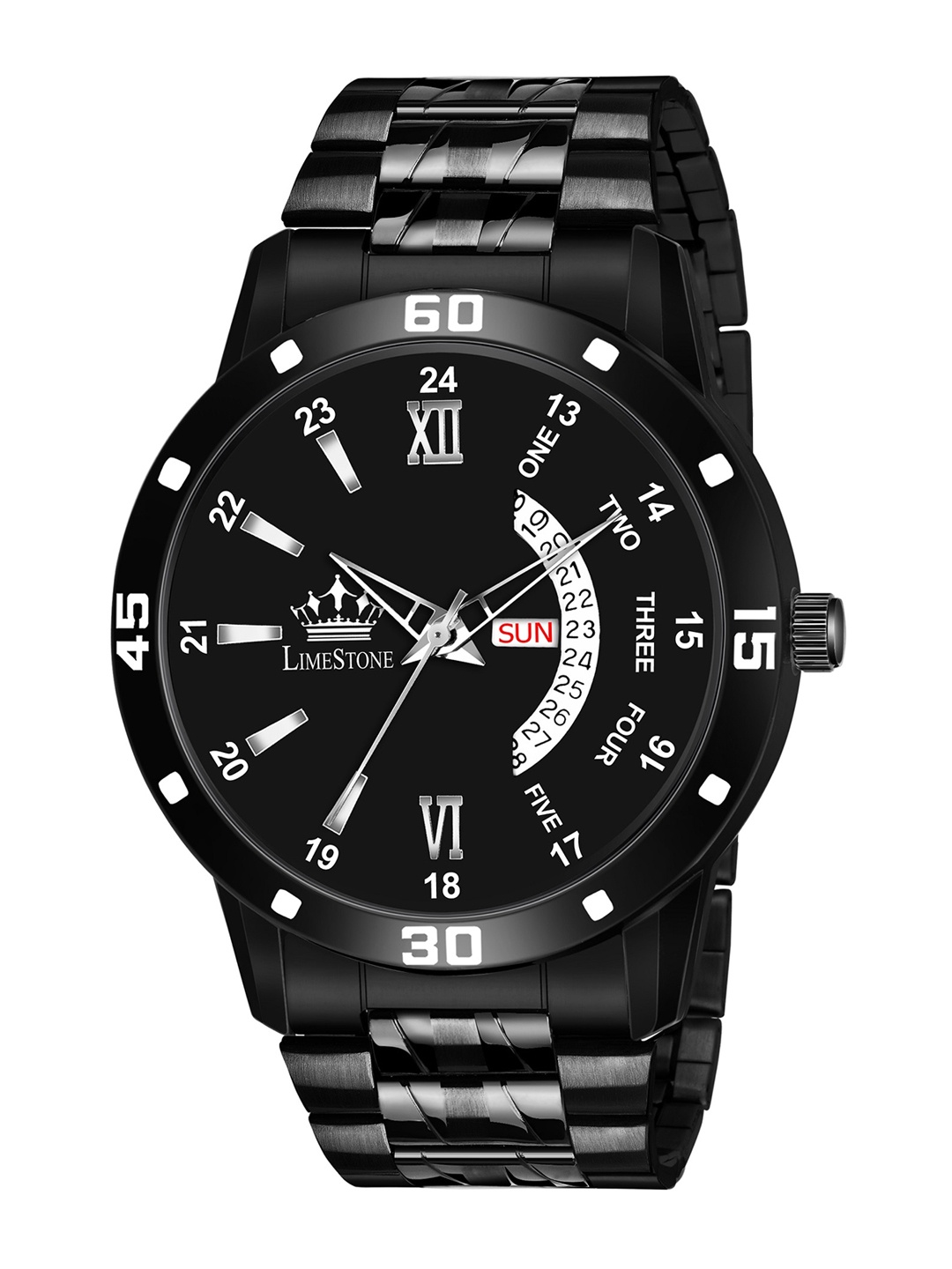 

LIMESTONE Men Black Brass Dial & Black Bracelet Style Straps Analogue Watch