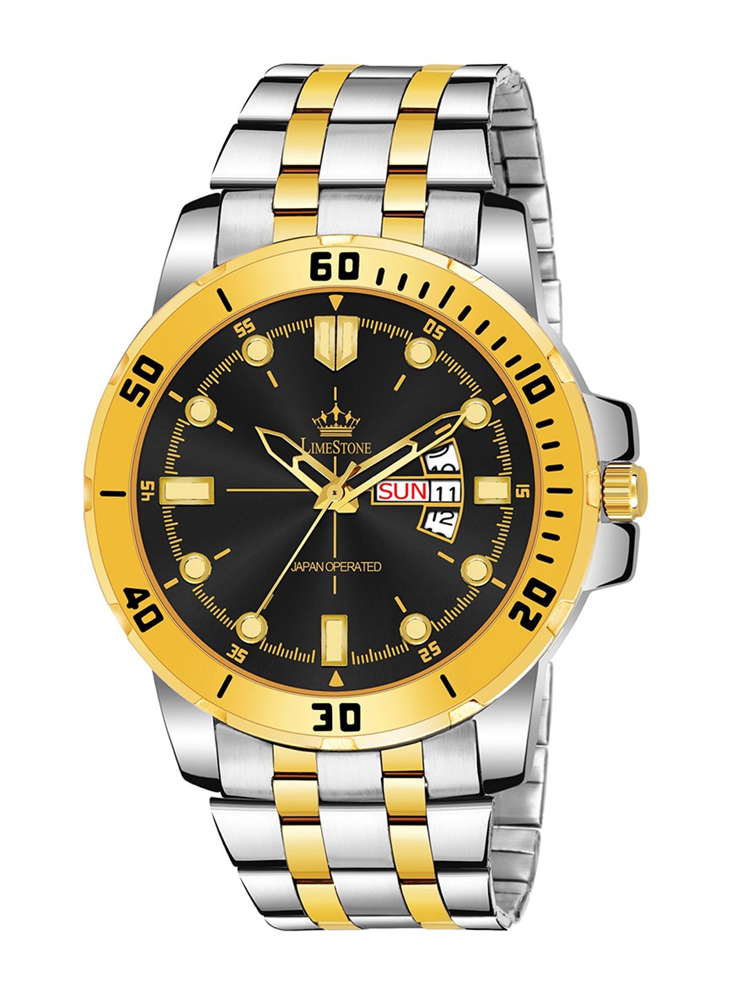

LIMESTONE Men Black Brass Dial & Gold Toned Bracelet Style Straps Analogue Watch