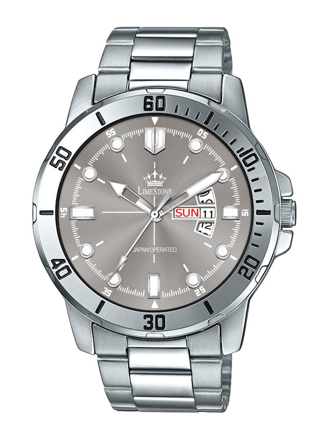 

LIMESTONE Men Grey Brass Dial & Silver Toned Bracelet Style Straps Analogue Watch LS3069