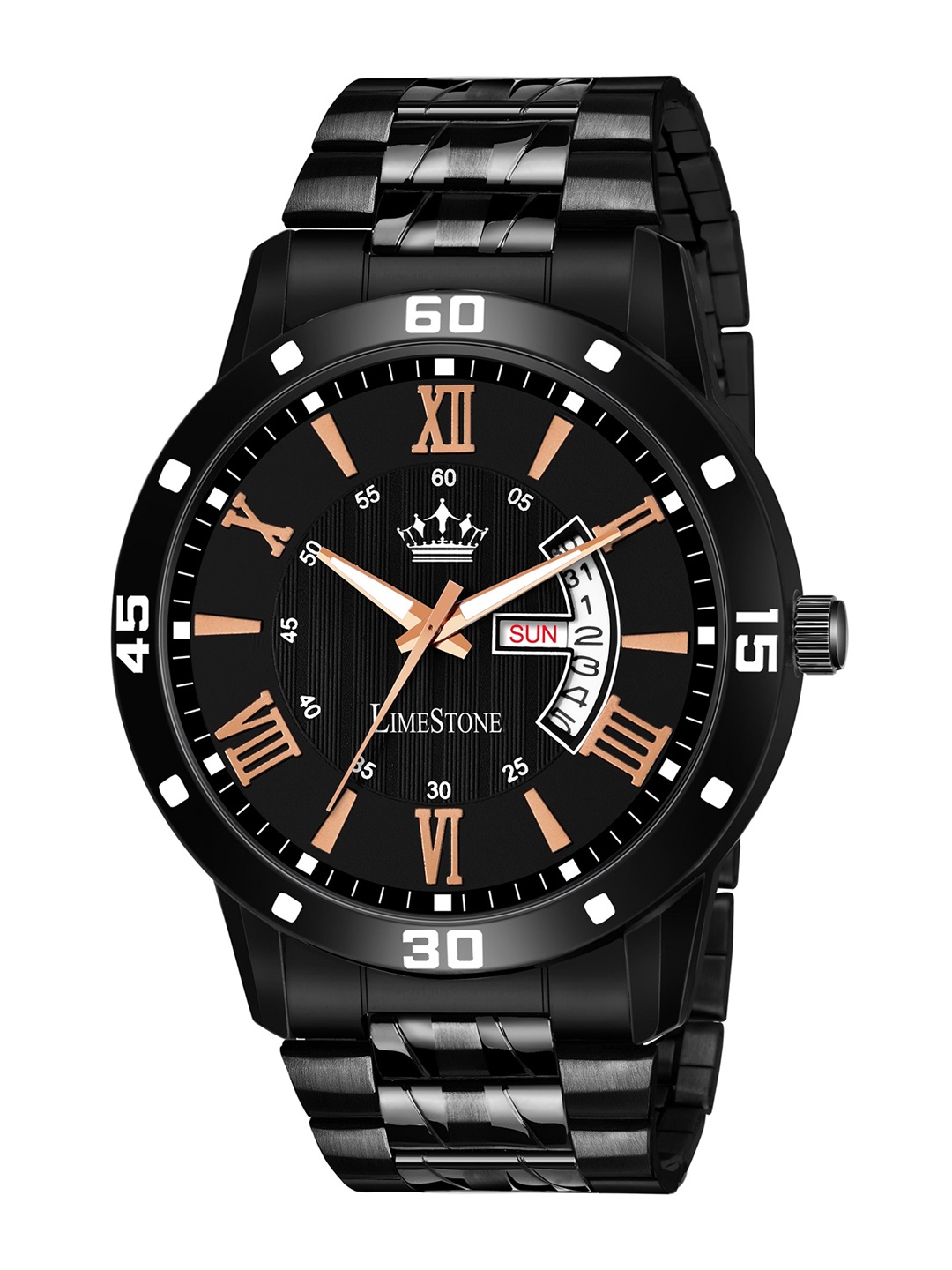 

LIMESTONE Men Black Brass Embellished Dial & Straps Analogue Watch