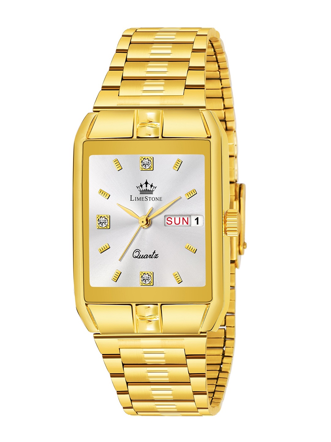

LIMESTONE Men White Brass Dial & Gold Toned Bracelet Style Straps Analogue Watch LS3052