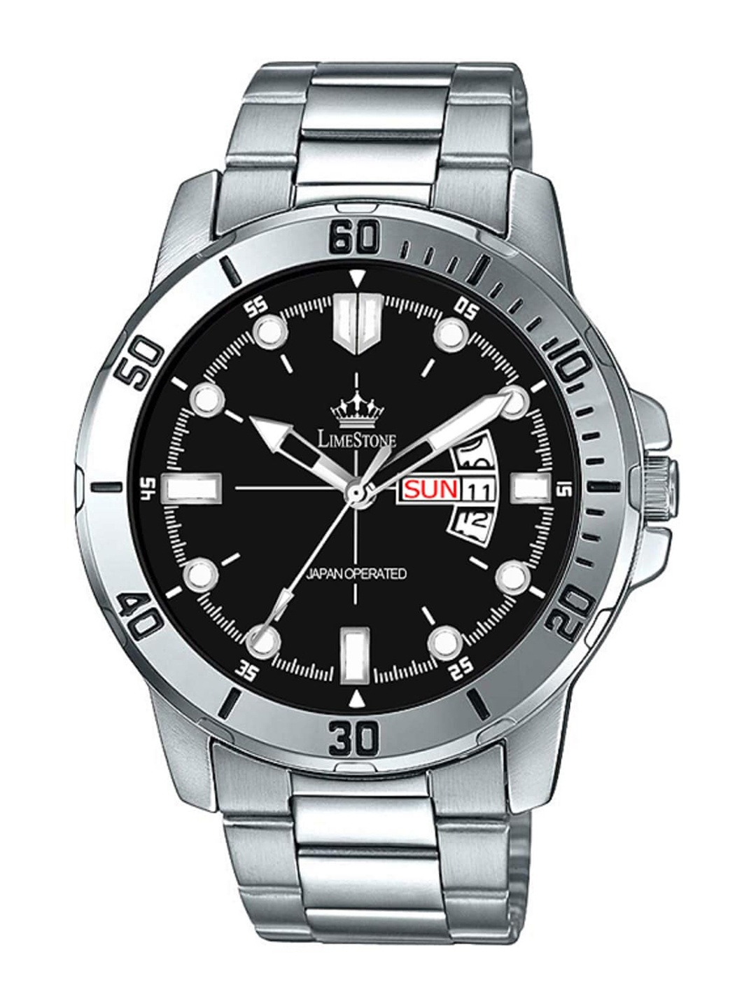 

LIMESTONE Men Black Brass Dial & Silver Toned Bracelet Style Straps Analogue Watch LS3067