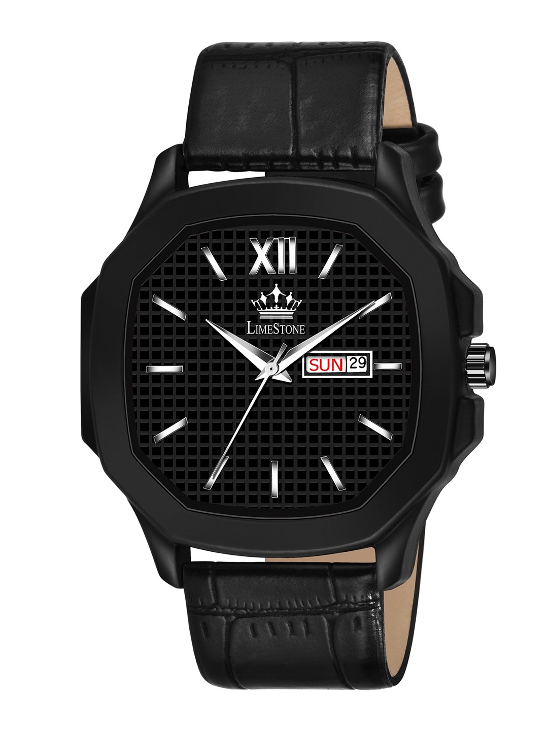 

LIMESTONE Men Black Brass Dial & Black Leather Straps Analogue Watch LS3018