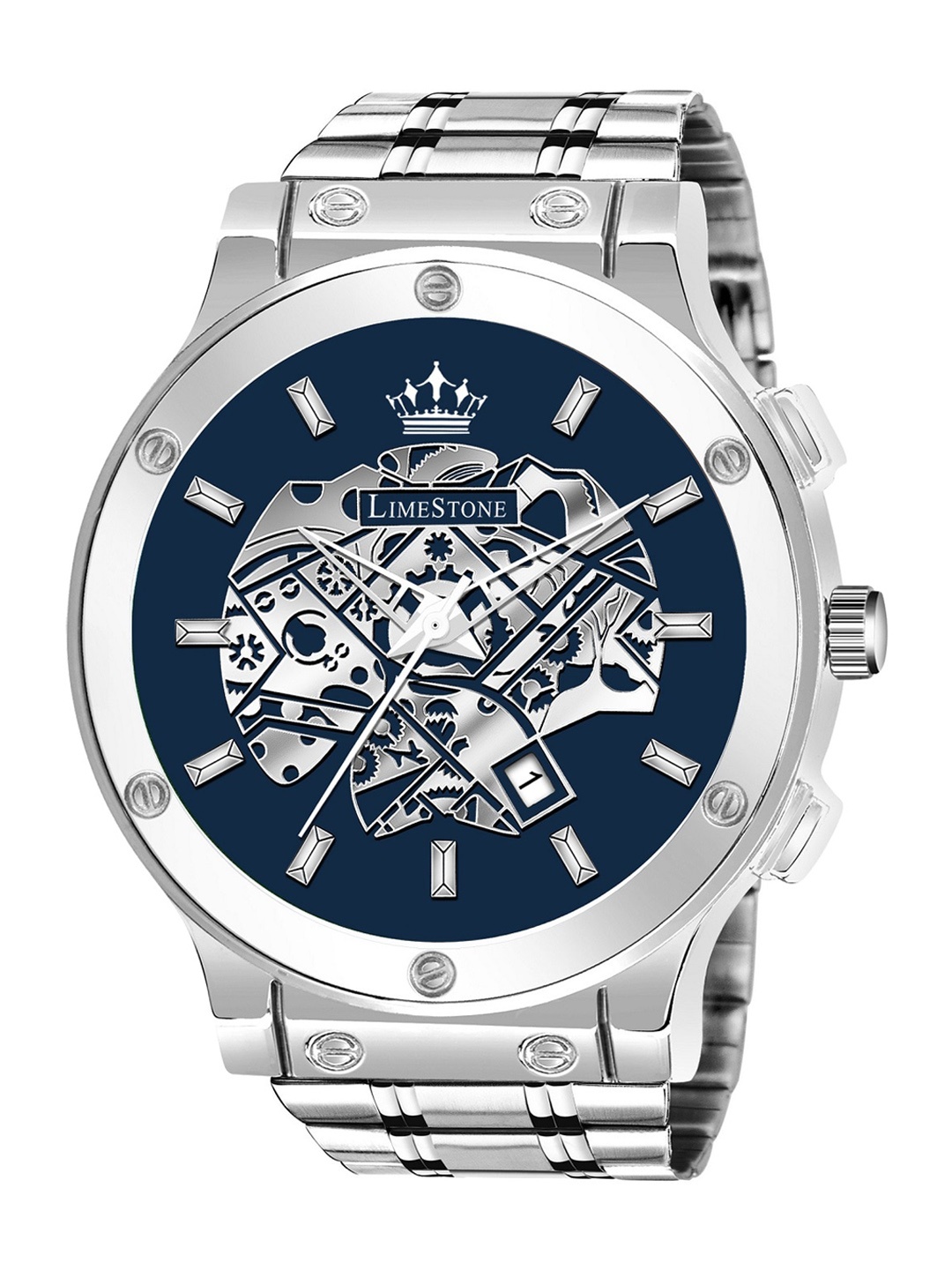 

LIMESTONE Men Blue Brass Dial & Silver Toned Bracelet Style Straps Analogue Watch LS3057