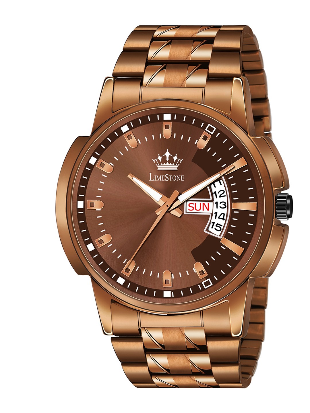 

LIMESTONE Men Brown Brass Embellished Dial & Straps Analogue Watch