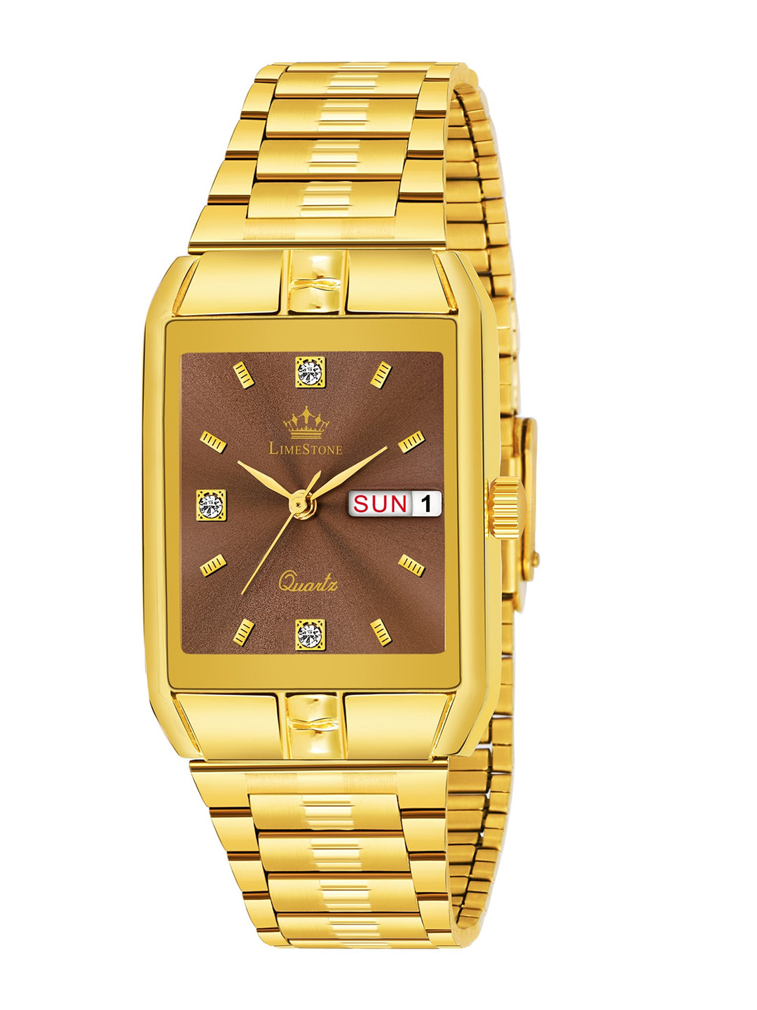 

LIMESTONE Men Gold-Toned Brass Dial & Bracelet Style Straps Analogue Watch