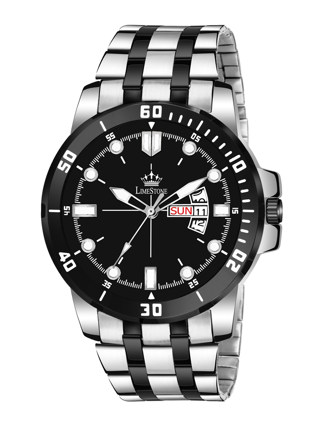 

LIMESTONE Men Black Brass Dial & Silver Toned Bracelet Style Straps Analogue Watch