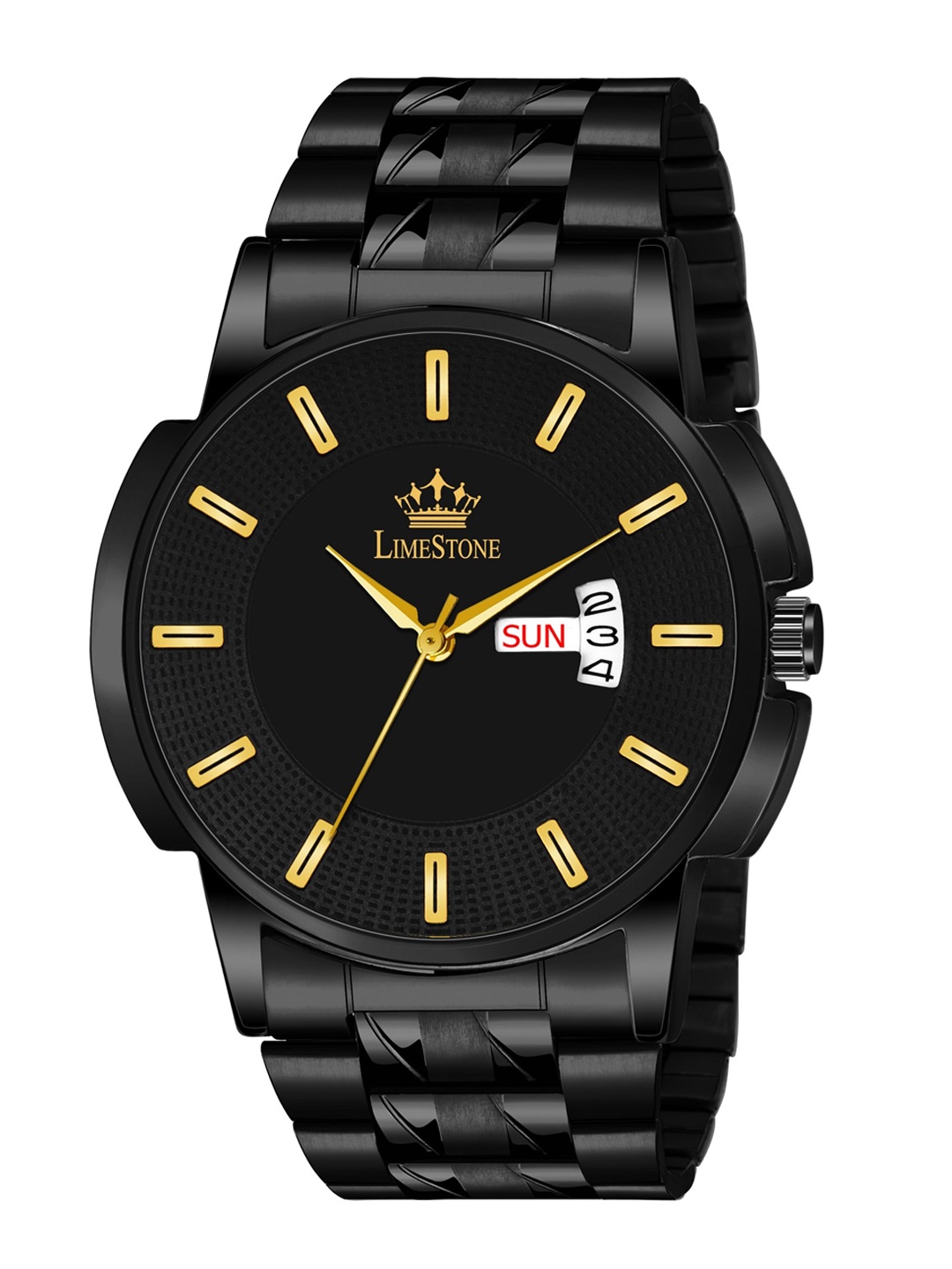

LIMESTONE Men Black Brass Dial & Black Bracelet Style Straps Analogue Watch LS3075