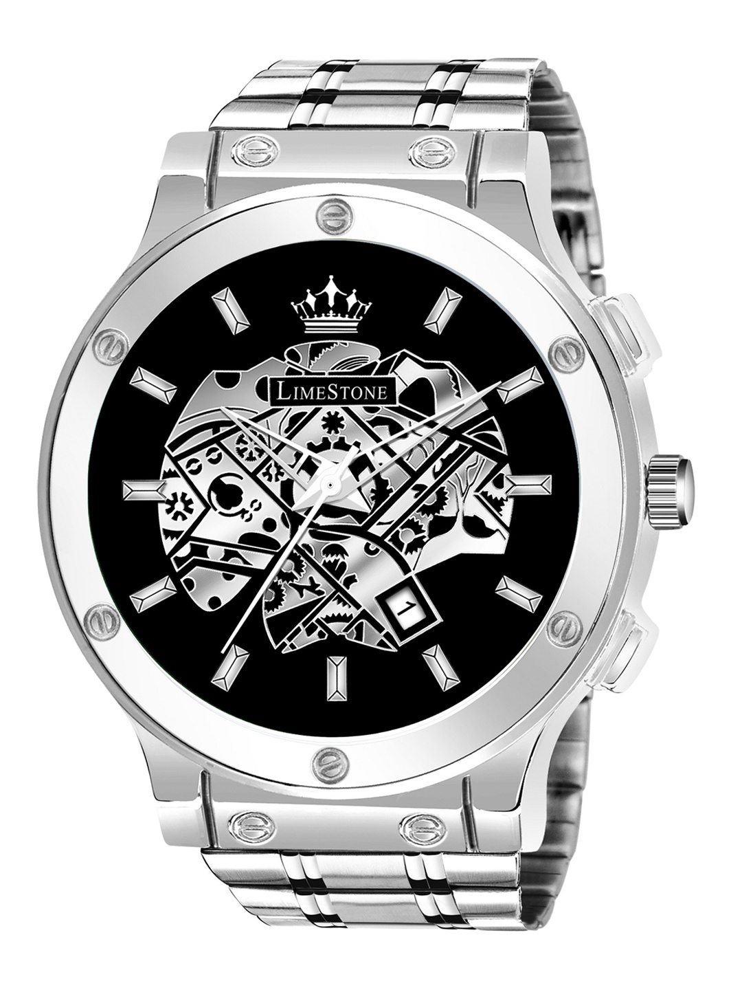 

LIMESTONE Men Black & Silver Toned Bracelet Style Straps Analogue Watch LS3058