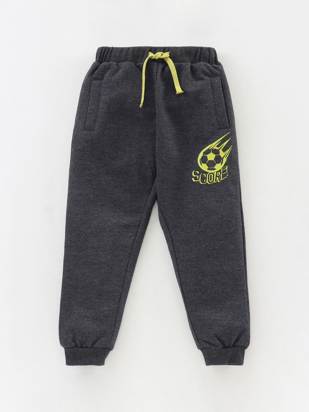 

JusCubs Boys Charcoal Grey Solid Joggers With Printed Detail