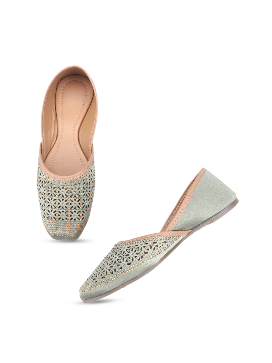 

Myra Women Green Embellished Leather Ethnic Mojaris Flats