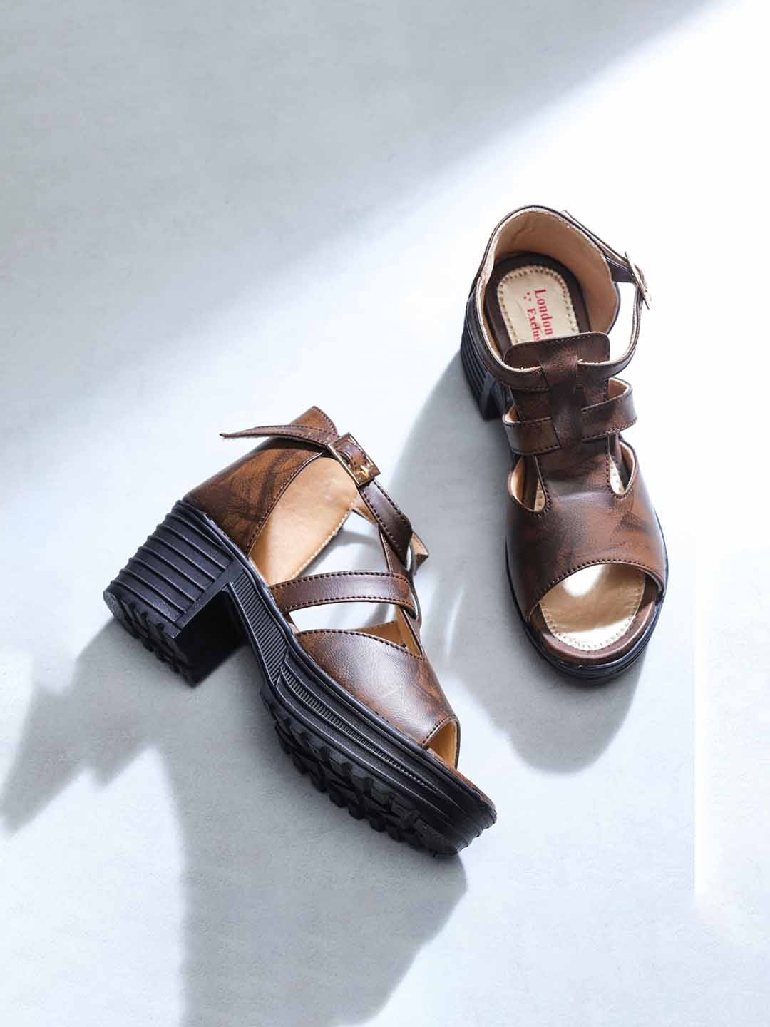 

LONDON STEPS Brown Printed Block Heels