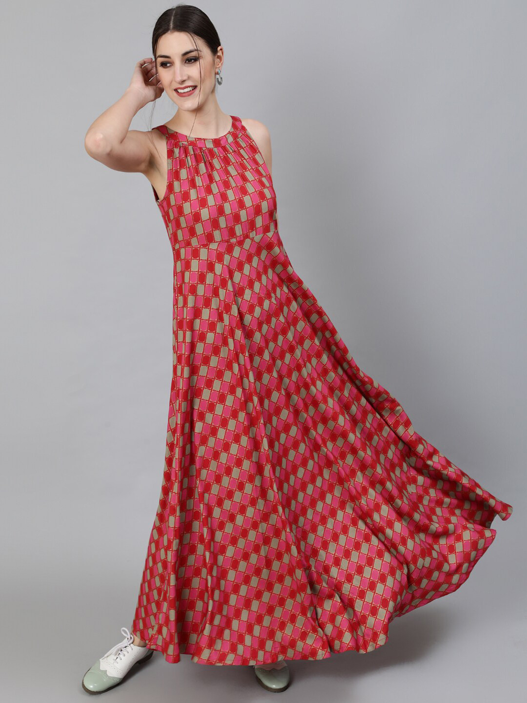 

Awadhi Red Ethnic Motifs Maxi Dress