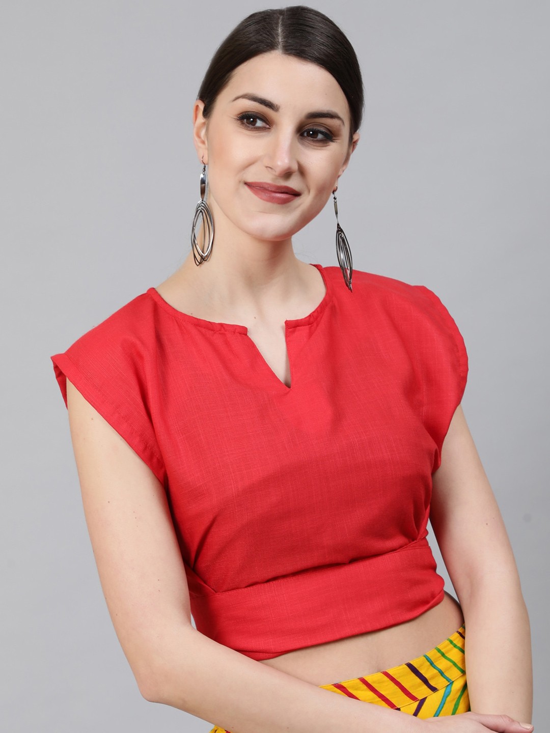 

Awadhi Women Red Extended Sleeves Crop Top