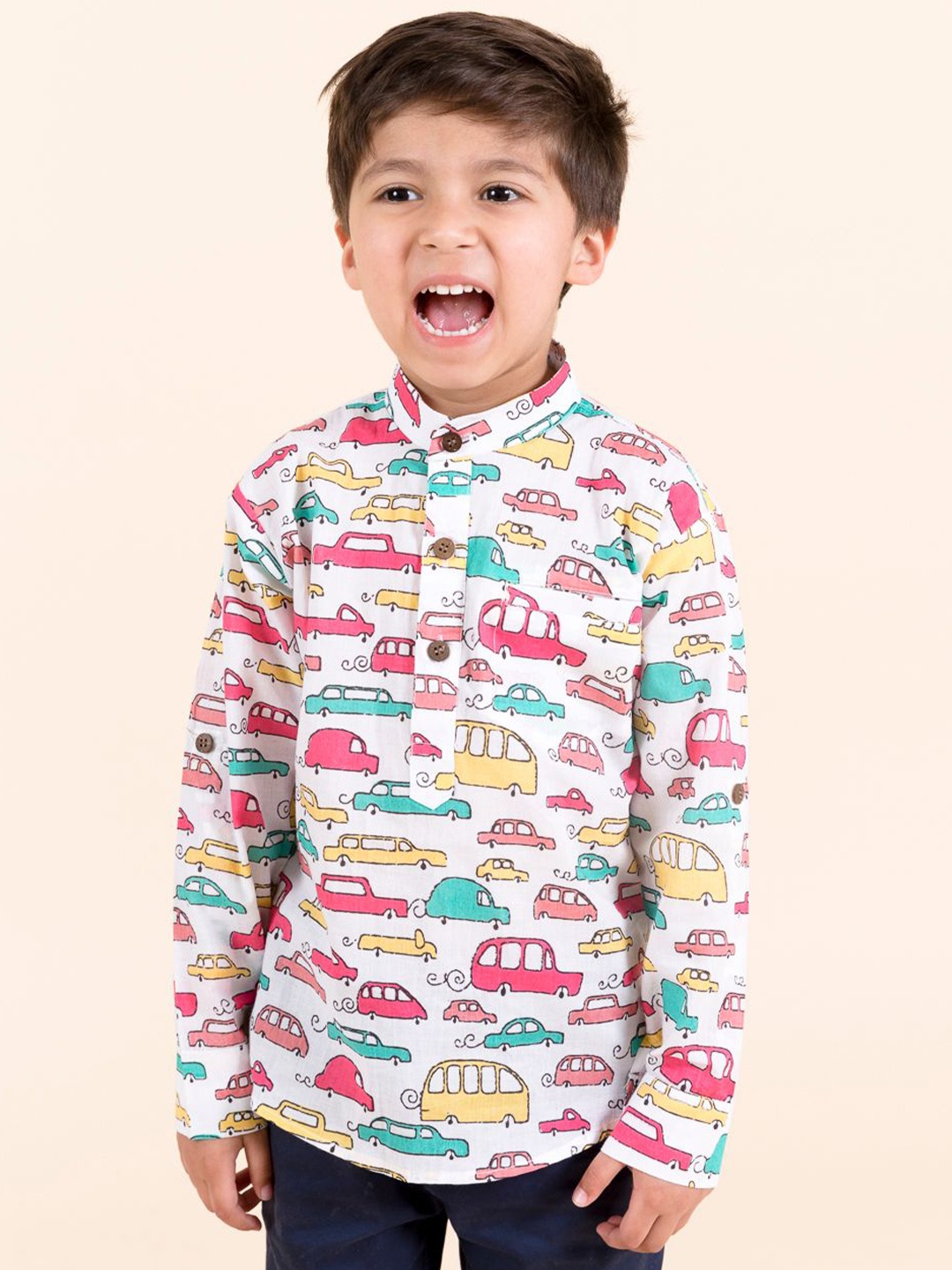 

LIL PITAARA Boys White Comfort Printed Casual Shirt