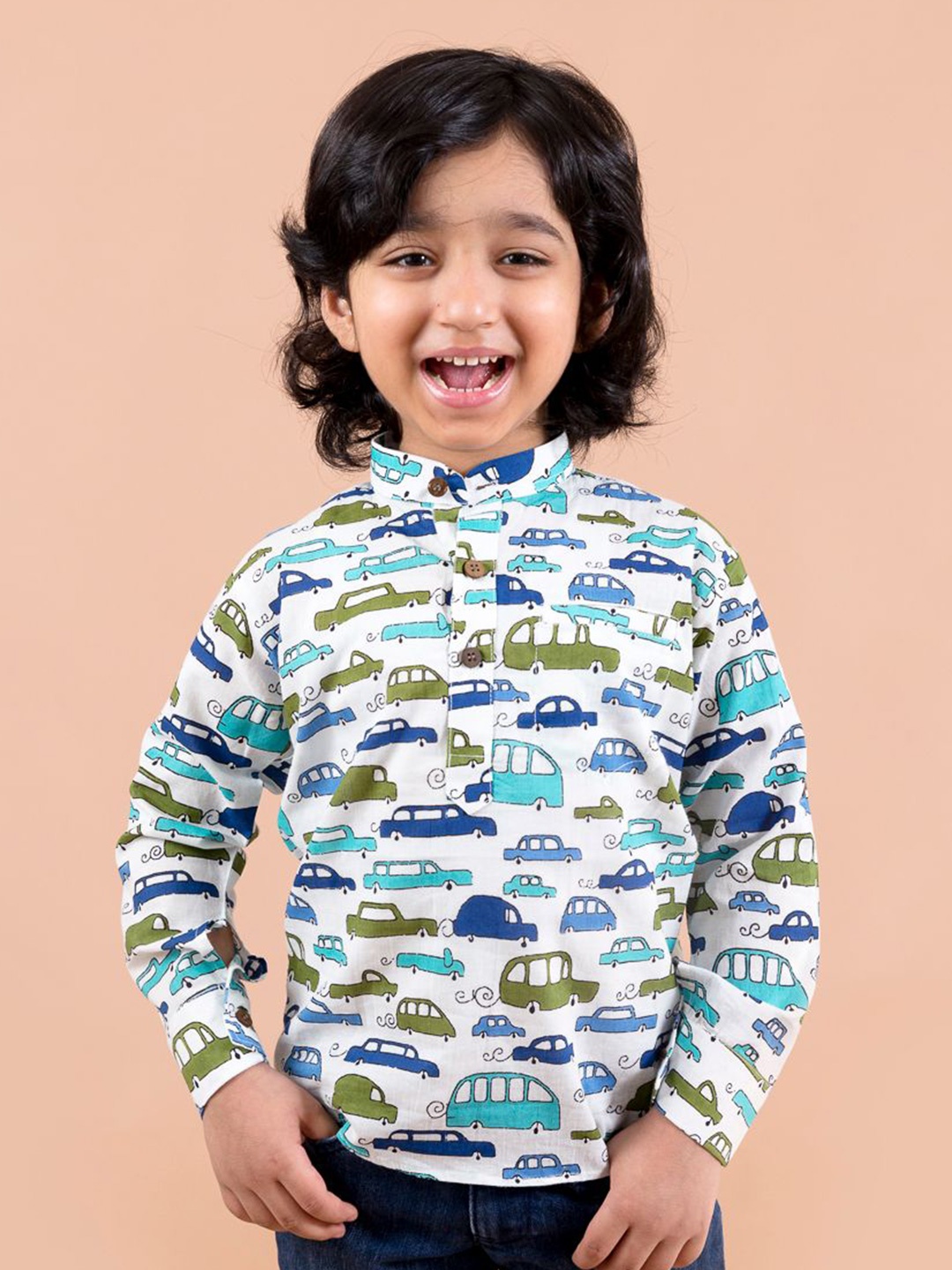 LIL PITAARA Boys White Comfort Printed Casual Shirt