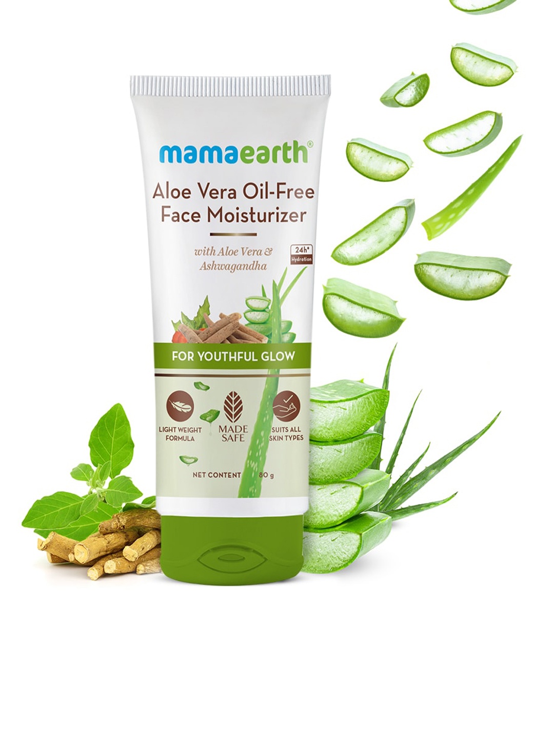 

Mamaearth Aloe Vera Oil-Free Face Moisturizer with Ashwagandha 80 g, White