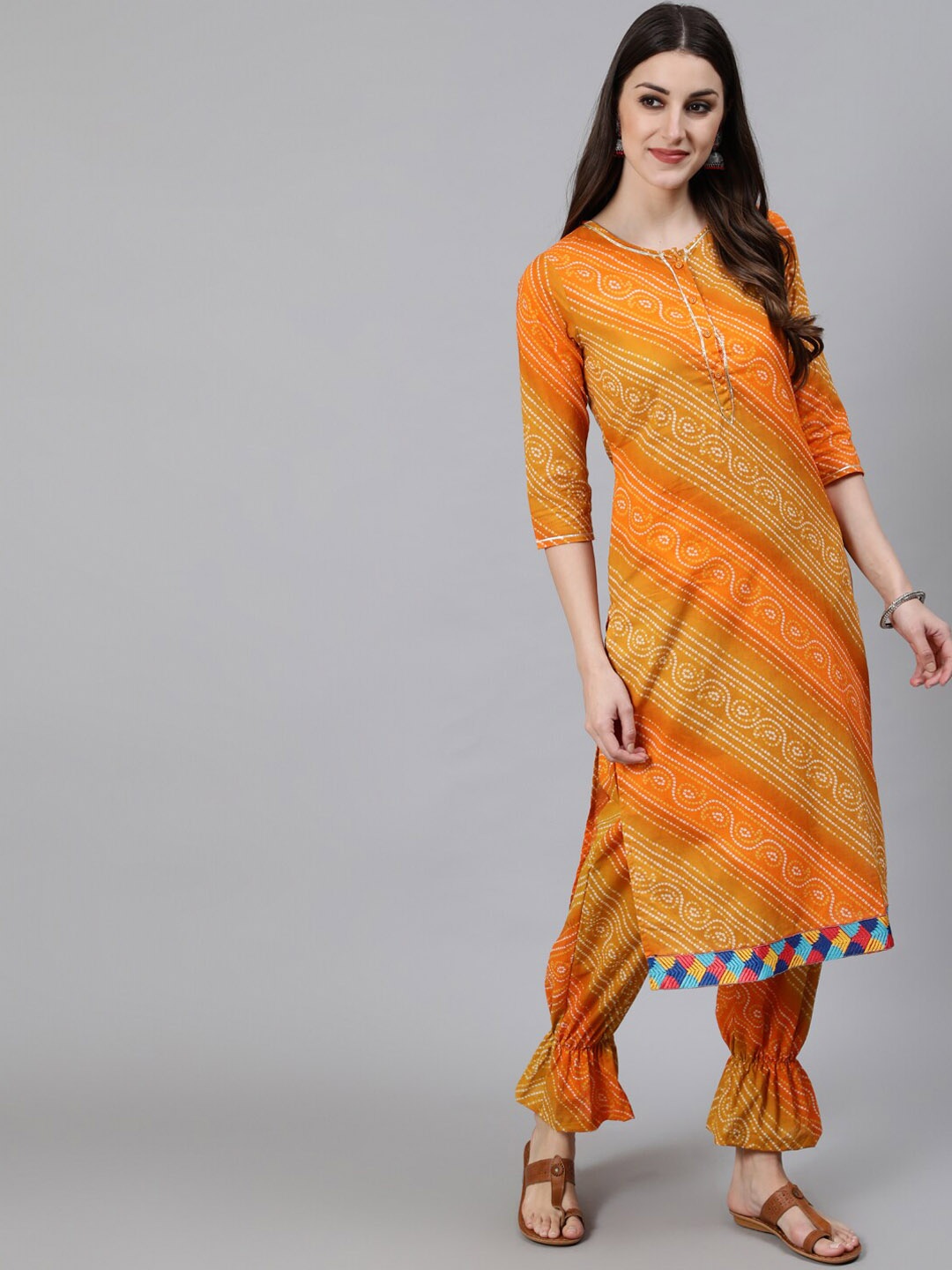 

Awadhi Women Mustard Yellow & White Bandhani Printed Kurta