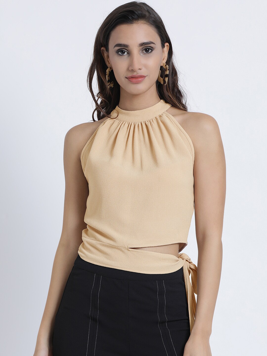 

Kazo Beige Solid Crepe Top