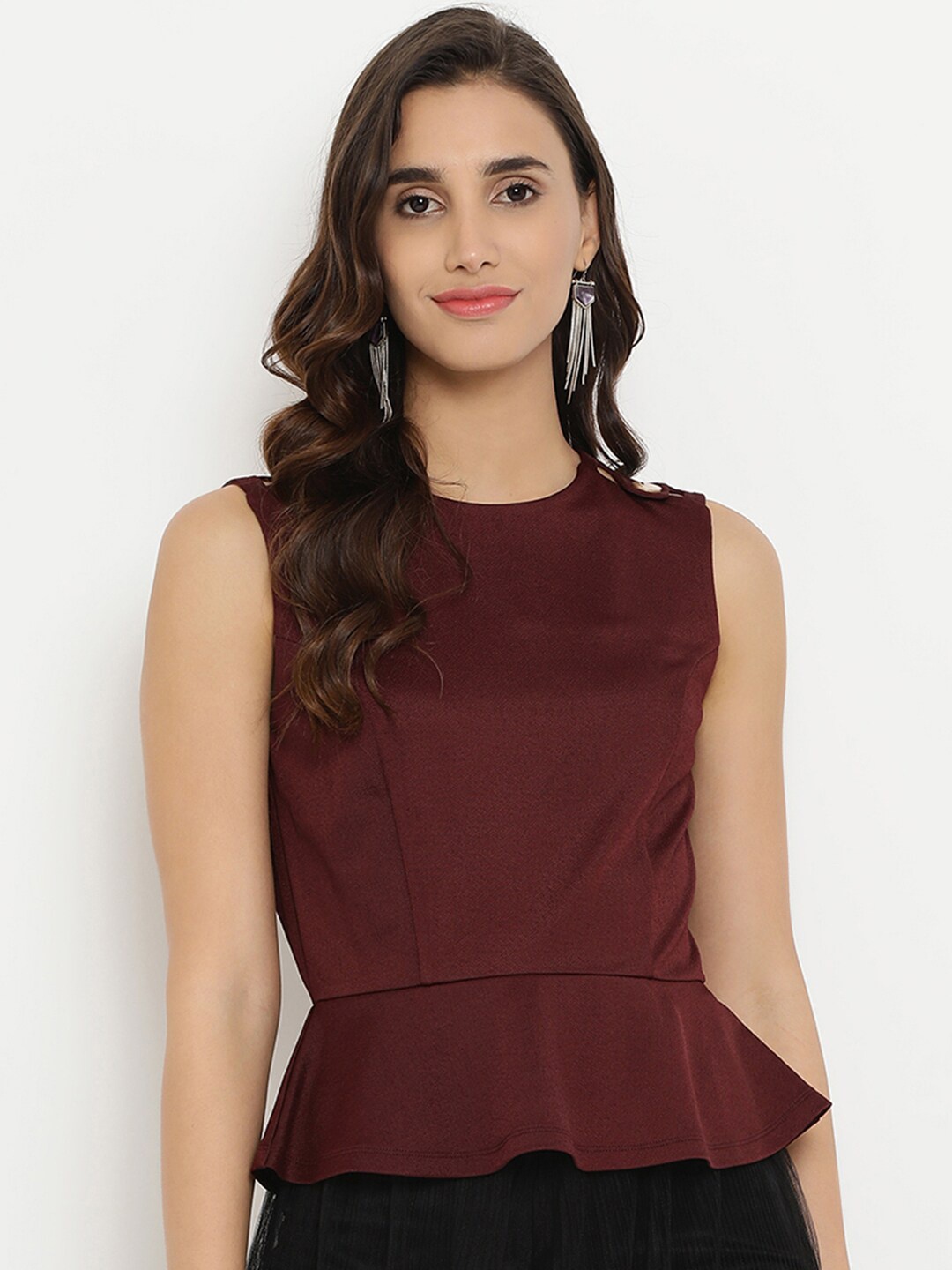 

Kazo Women Maroon Solid Peplum Top
