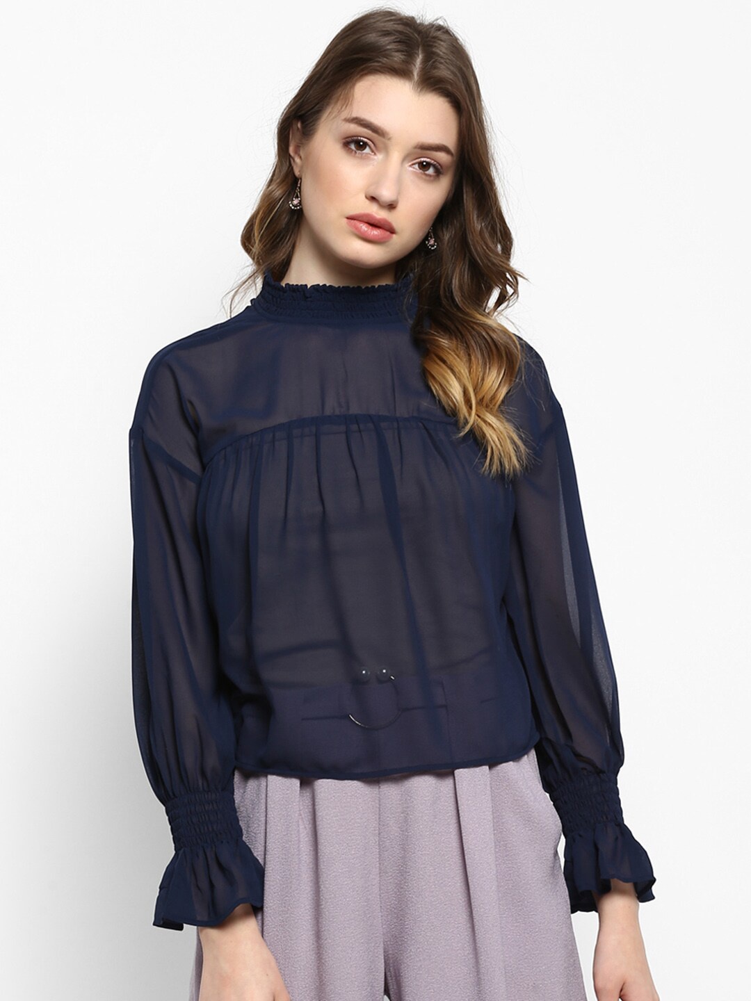 

Kazo Women Navy Blue Sheer Top