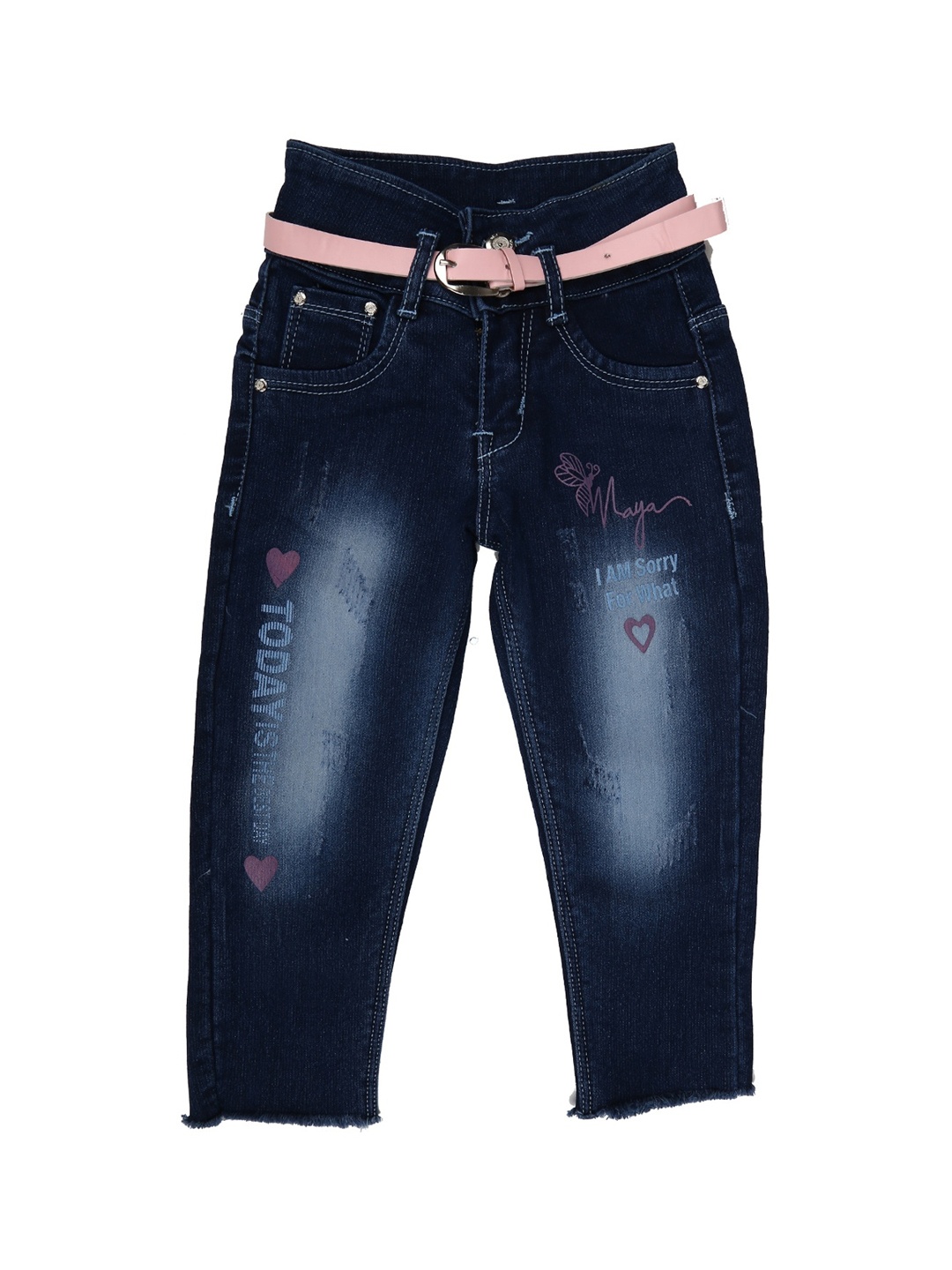 

V-Mart Girls Blue Mildly Distressed Light Fade Stretchable Printed Jeans