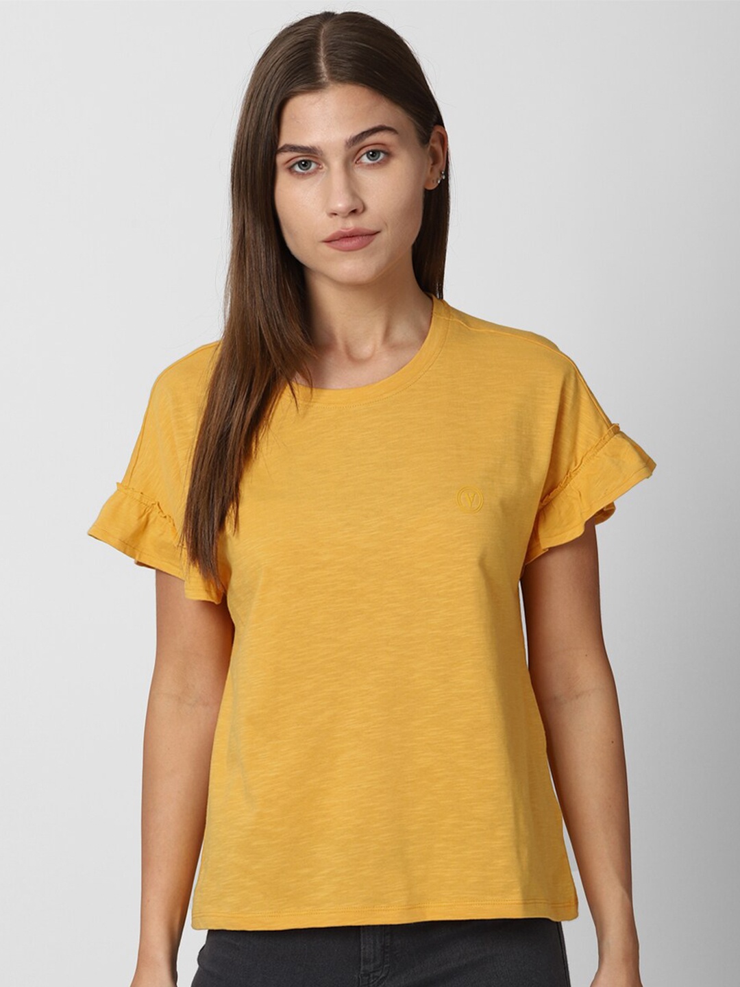 

Van Heusen Woman Mustard Yellow Extended Sleeves Top