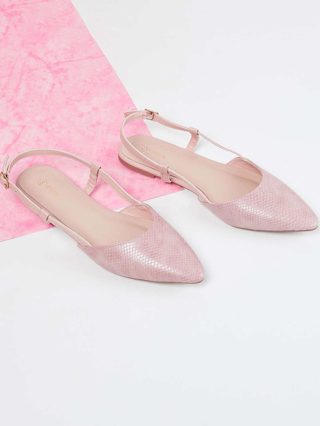 

max Women Pink Textured Pointed Toe Ballerinas Flats
