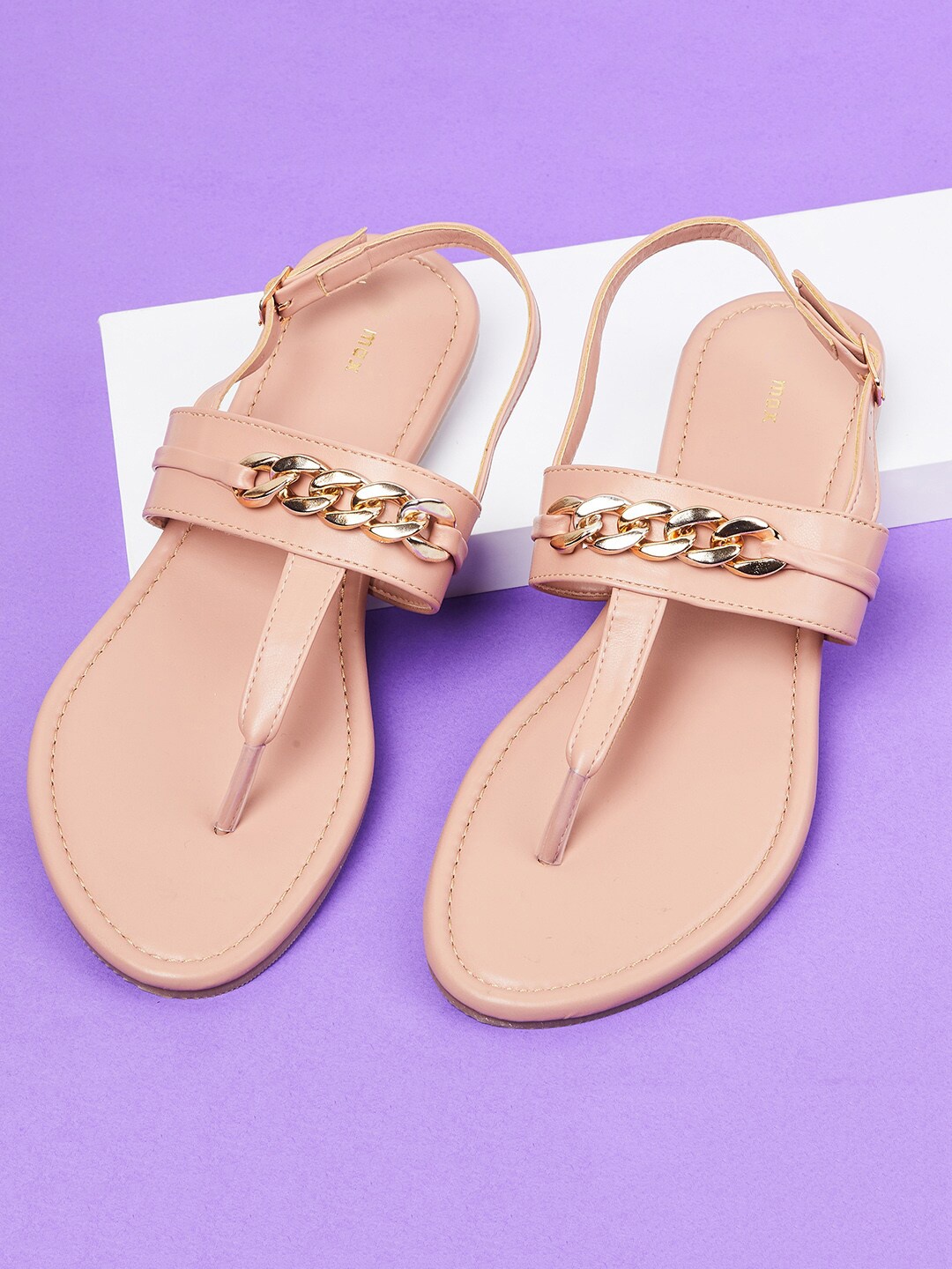 

max Women Pink Embellished T-Strap Flats