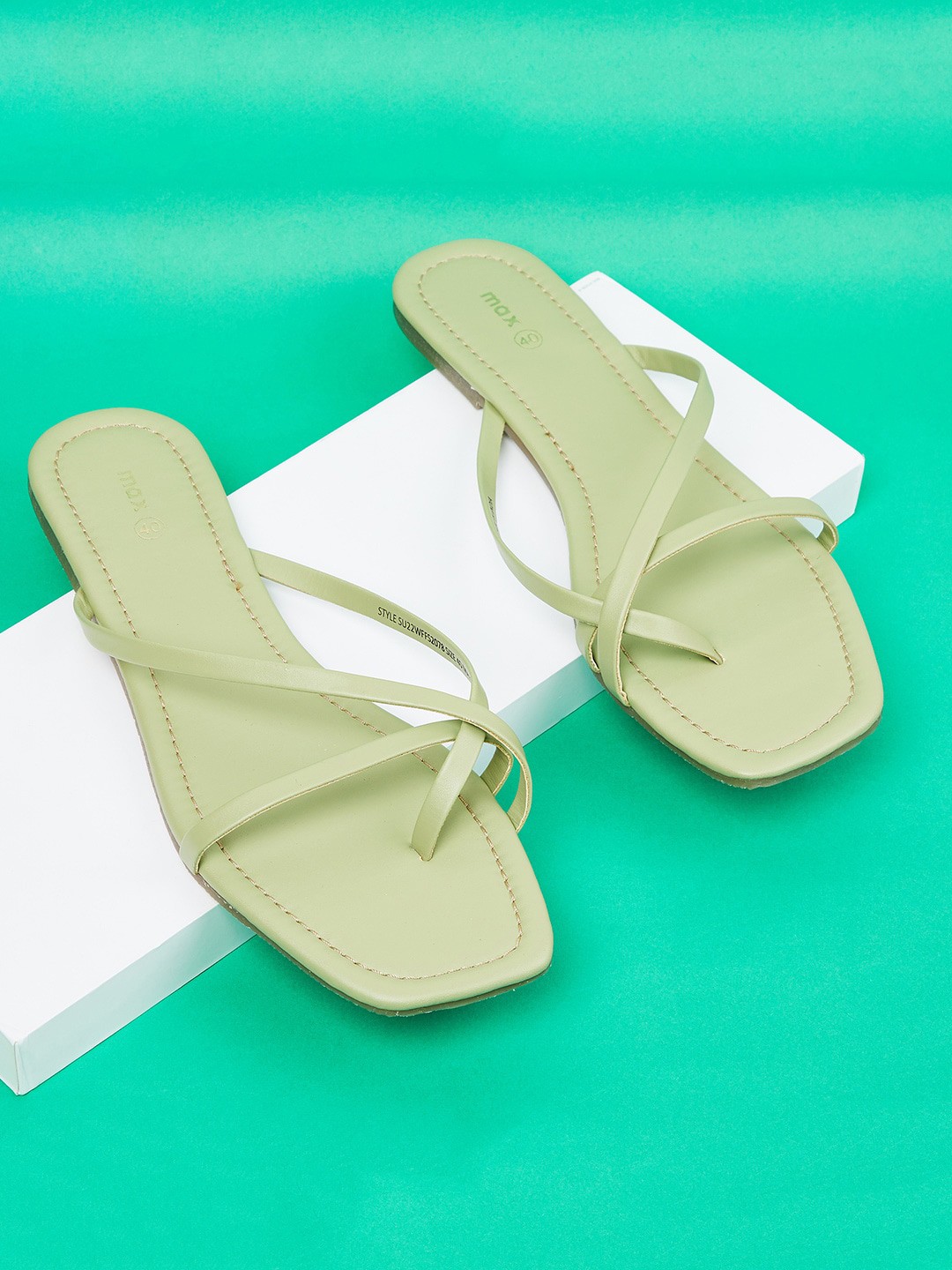 

max Women Green Open Toe Flats