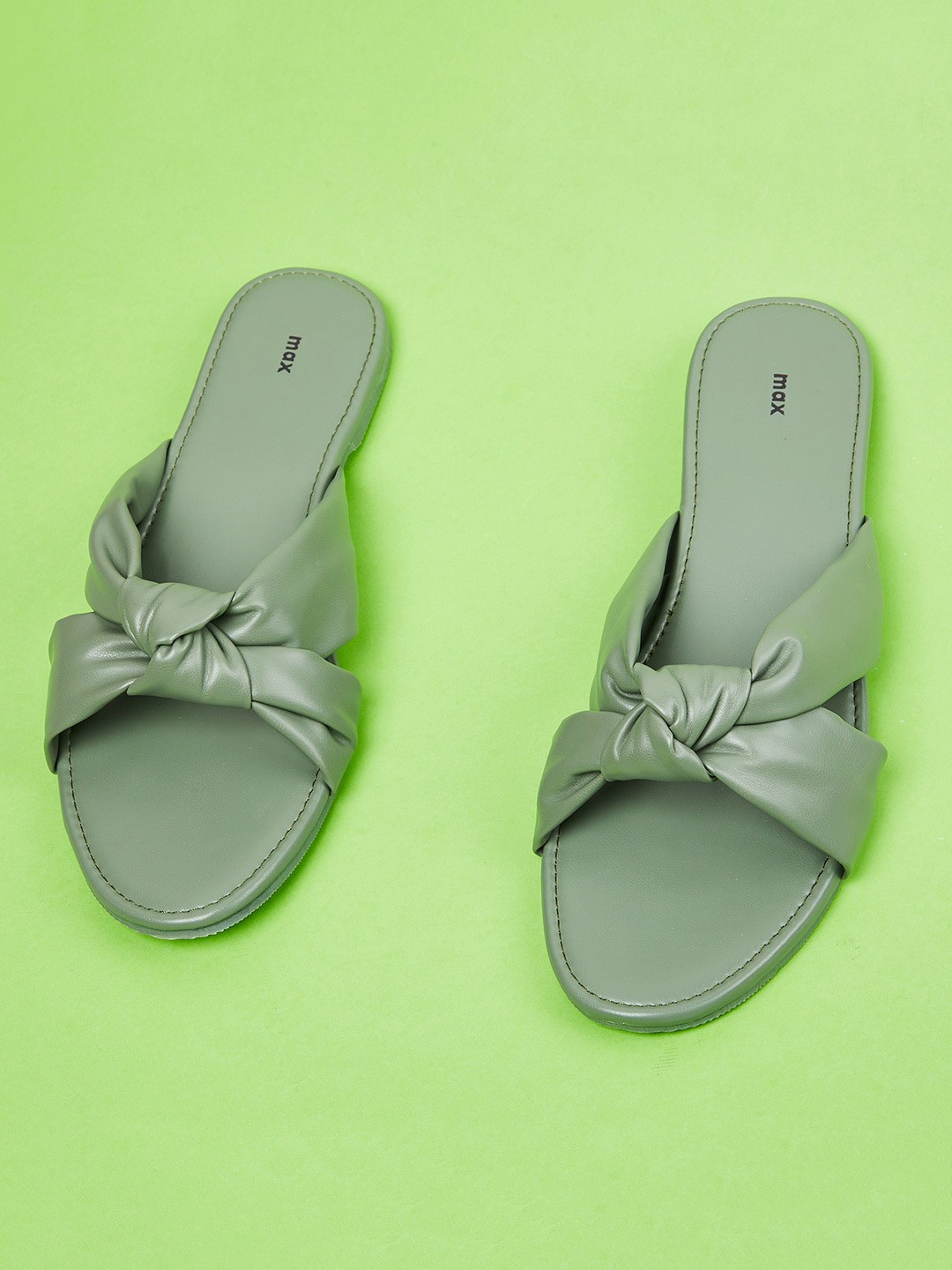 

max Women Sage Green Solid Open Toe Flats